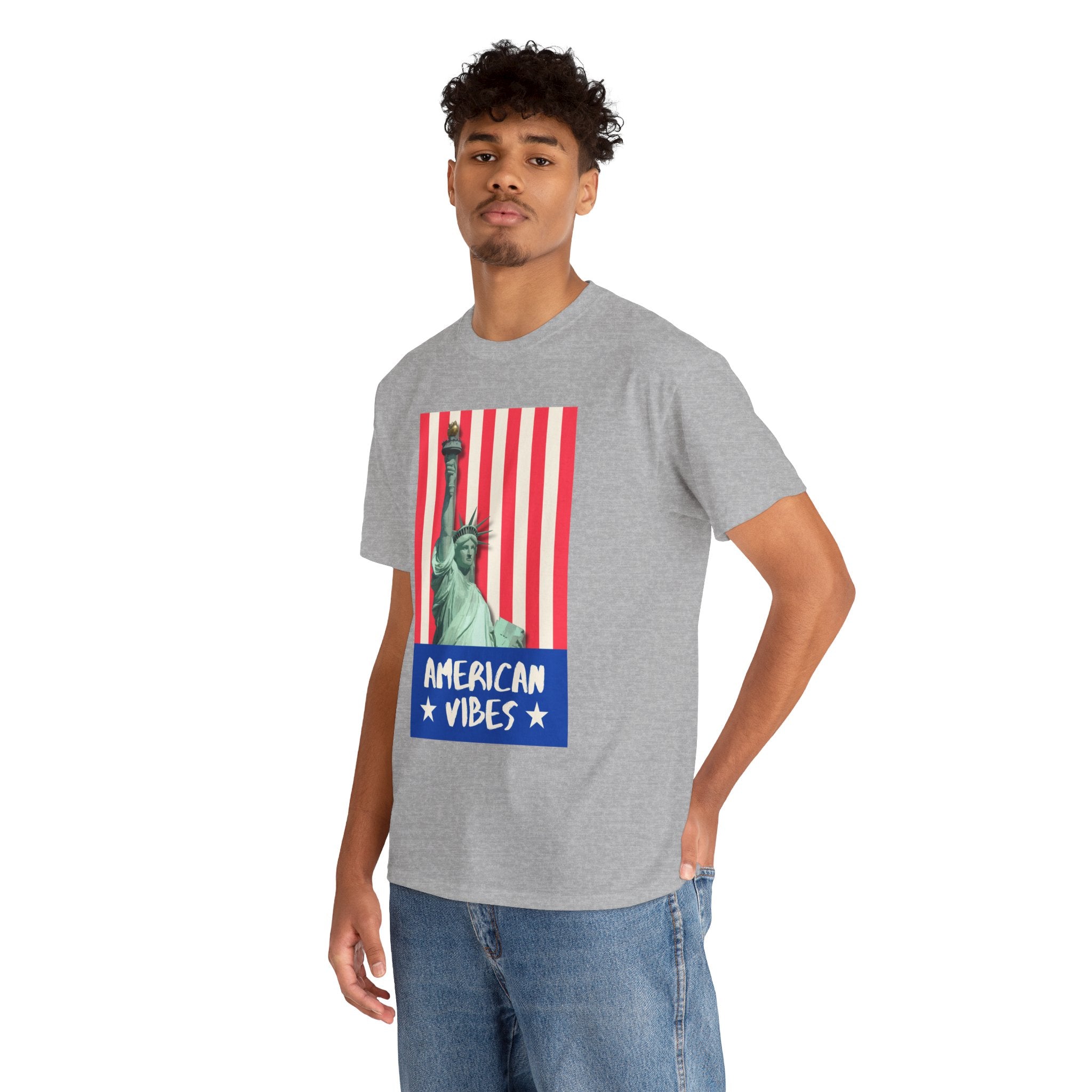 American Vibes Unisex Heavy Cotton Tee, Patriotic Shirt, Gift for Veterans, Independence Day Apparel, Summer Casual Wear