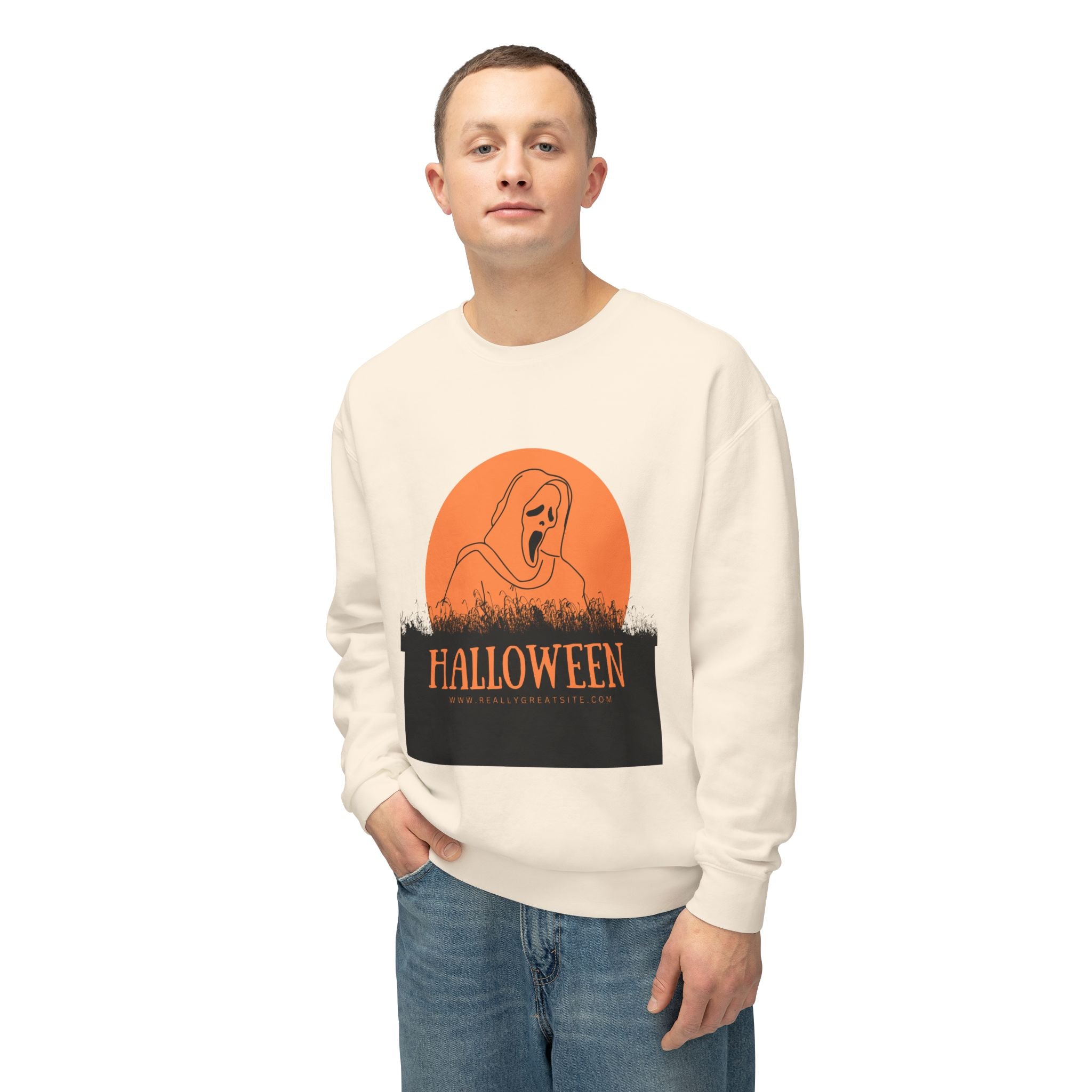 Halloween Ghost Unisex Lightweight Crewneck Sweatshirt, Fall Fashion, Cozy Gift, Halloween Party, Spooky Season Apparel