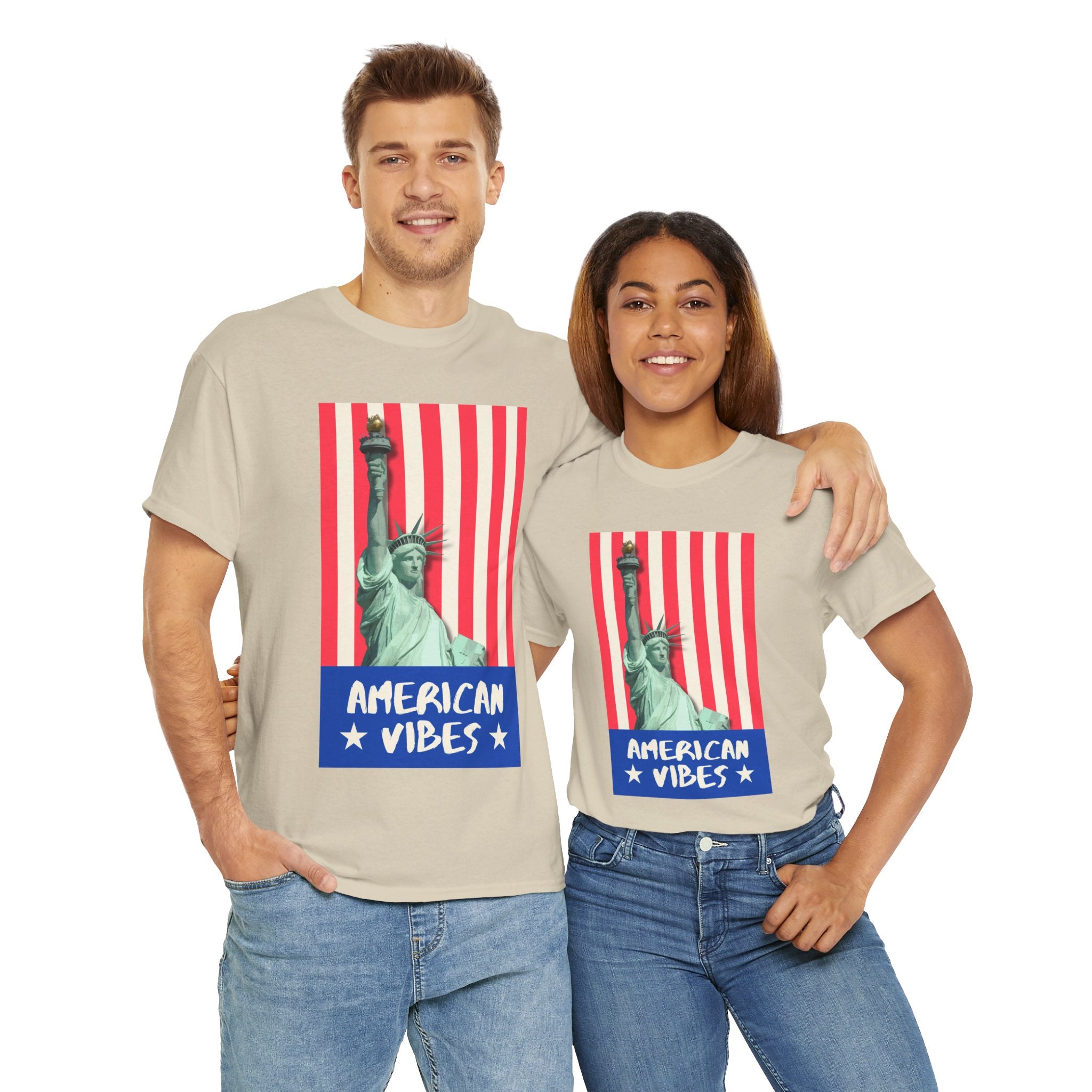 American Vibes Unisex Heavy Cotton Tee, Patriotic Shirt, Gift for Veterans, Independence Day Apparel, Summer Casual Wear