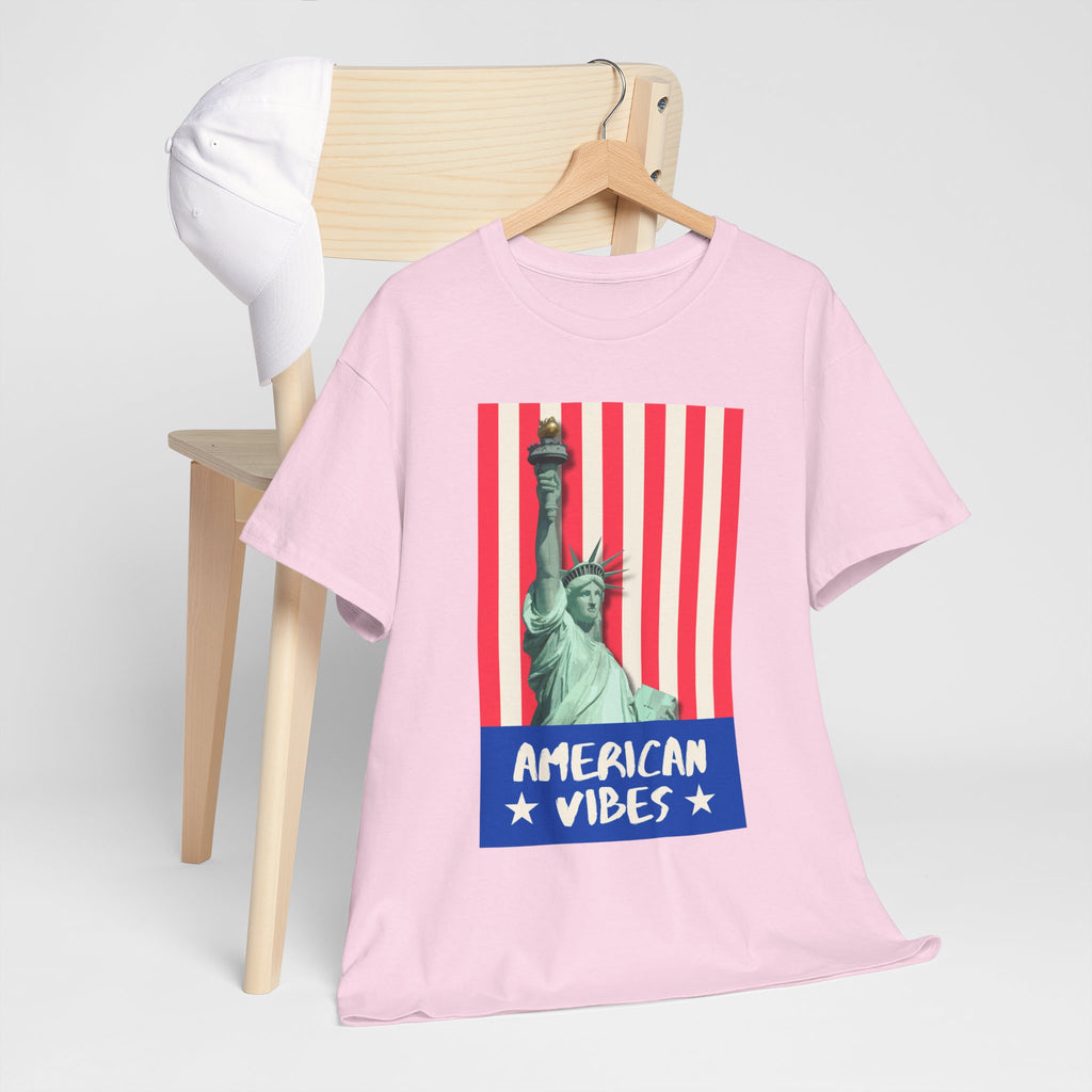 American Vibes Unisex Heavy Cotton Tee, Patriotic Shirt, Gift for Veterans, Independence Day Apparel, Summer Casual Wear
