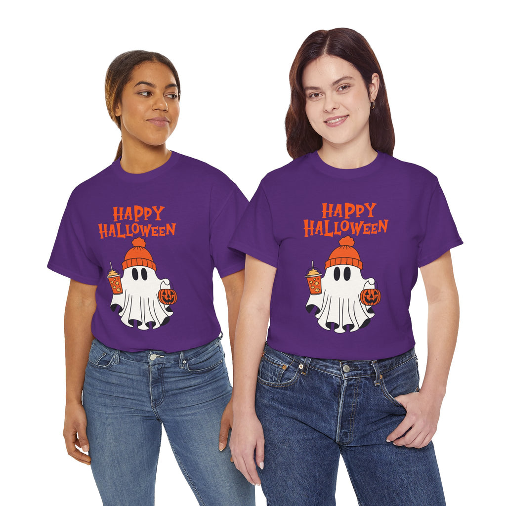 Happy Halloween Ghost Tee, Unisex Cotton T-Shirt, Halloween Apparel, Fall Fashion, Cute Halloween Gift, Ghost Tee