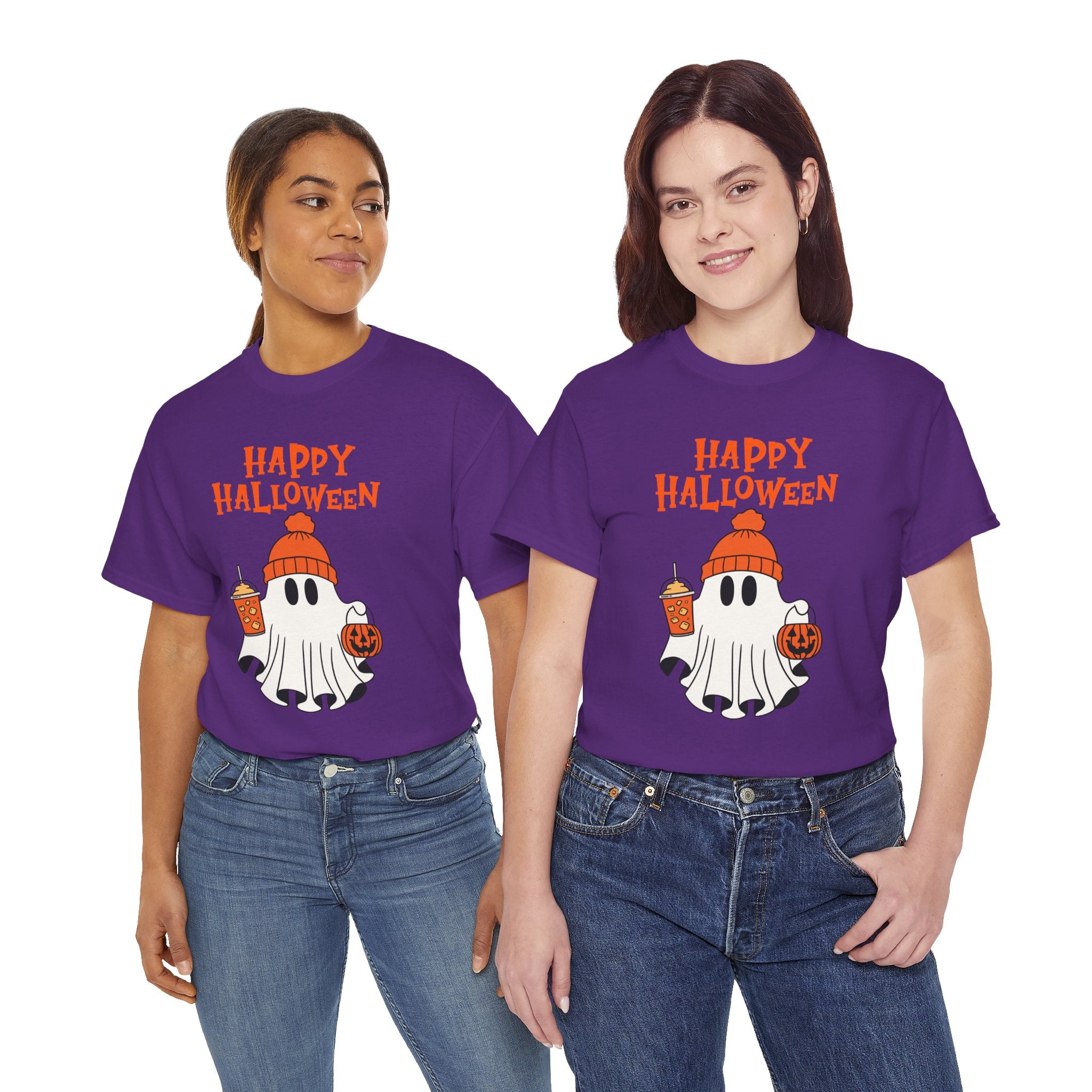Happy Halloween Ghost Tee, Unisex Cotton T-Shirt, Halloween Apparel, Fall Fashion, Cute Halloween Gift, Ghost Tee