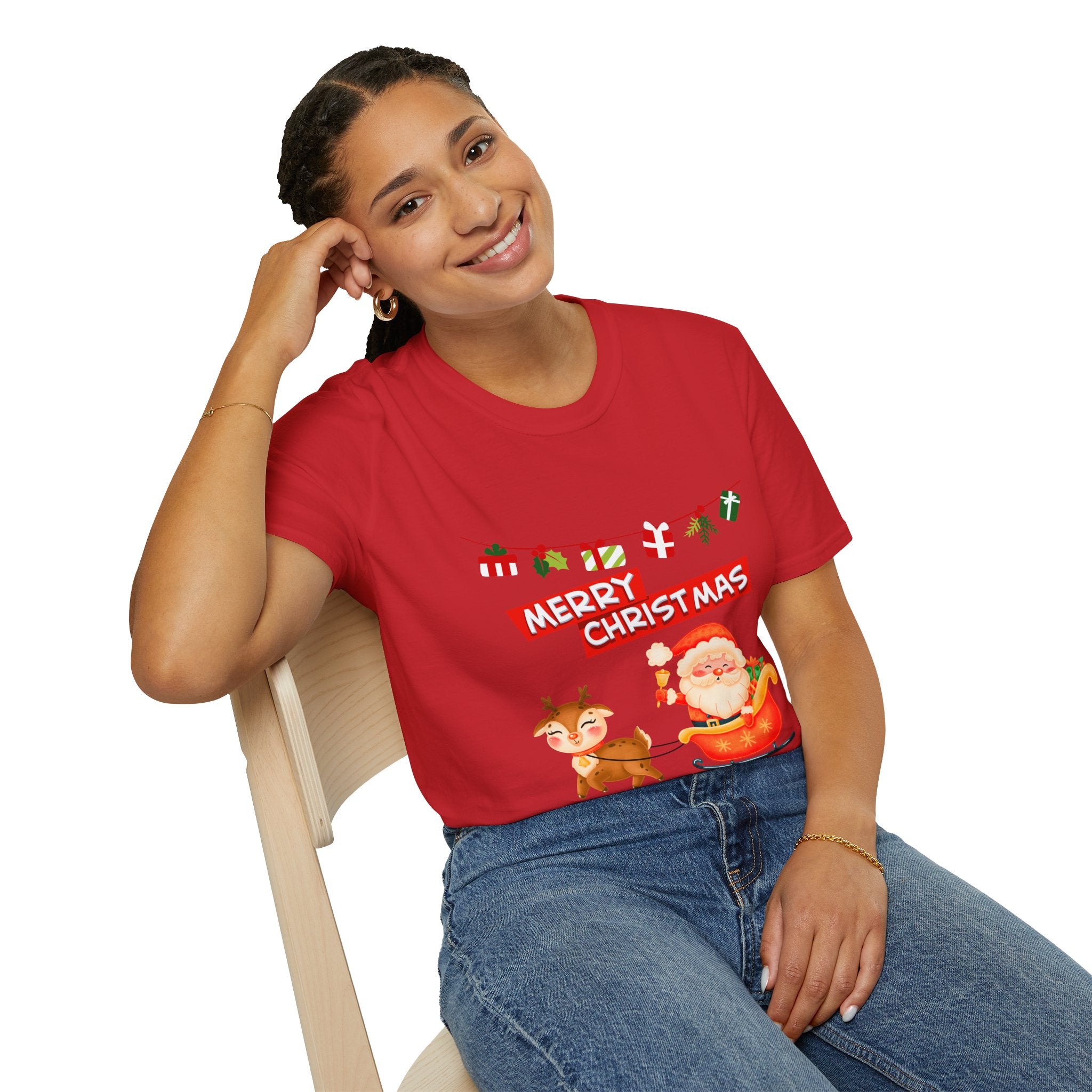 Christmas Cheer T-Shirt, Merry Christmas Tee, Festive Holiday Shirt, Unisex Christmas Apparel, Santa and Reindeer Design