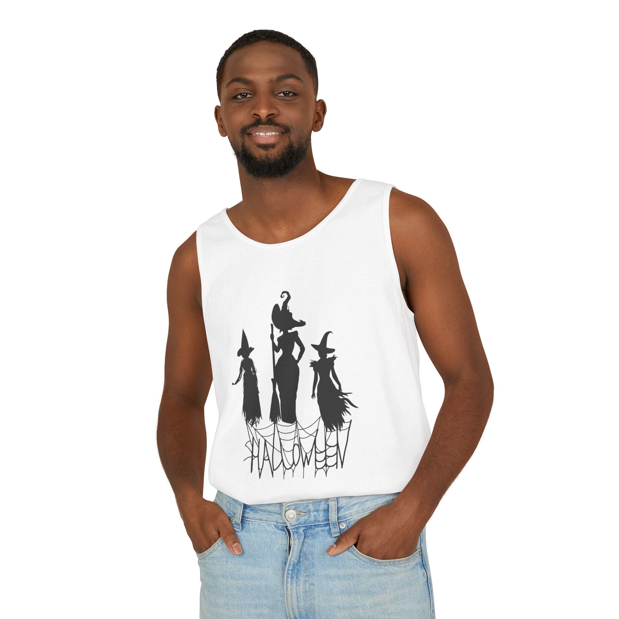 Halloween Witches Tank Top, Spooky Summer Shirt, Unisex Beach Wear, Fall Festival Apparel, Halloween Party Top
