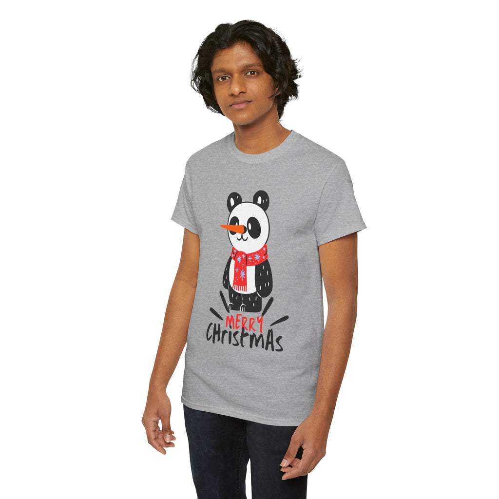 Cute Merry Christmas Panda Tee for Holiday Cheer, Unisex Cotton T-Shirt, Fun Gift for Him & Her, Christmas Apparel, Winter Gathering