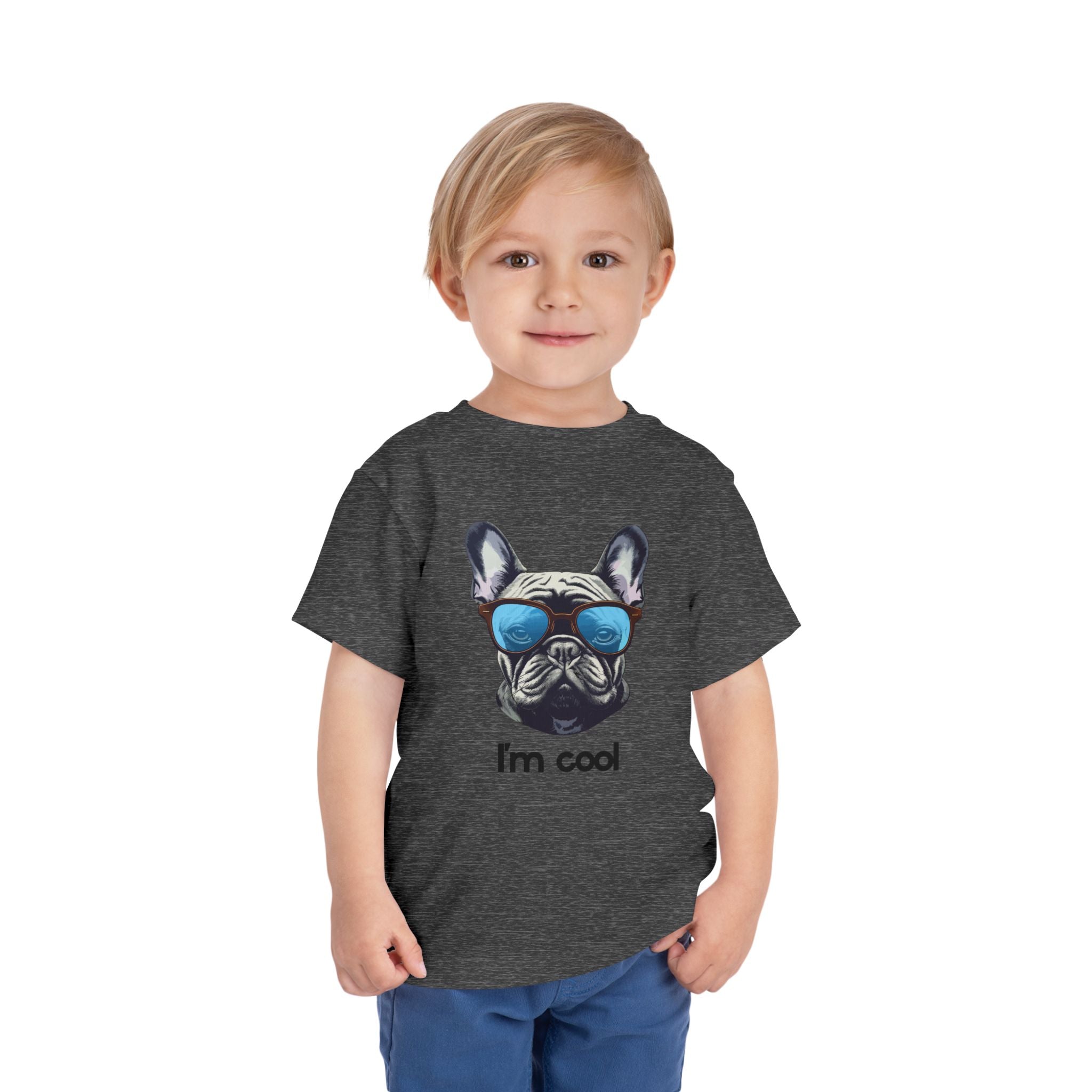 Cool French Bulldog Toddler Tee, I'm Cool Shirt, Kids Summer Tee, Pet Lover Gift, Cute Toddler Outfit