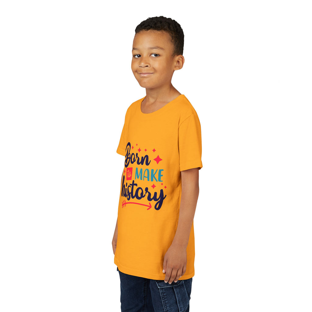 Inspired Youth Short Sleeve Tee: 'Born to Make History' Shirt, Kids Motivational Tee, Birthday Gift, Back to School, Fun Everyday Wear