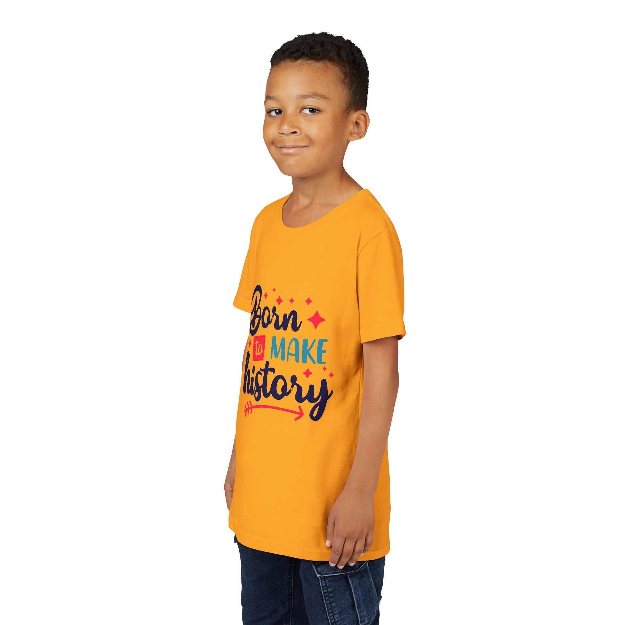 Inspired Youth Short Sleeve Tee: 'Born to Make History' Shirt, Kids Motivational Tee, Birthday Gift, Back to School, Fun Everyday Wear