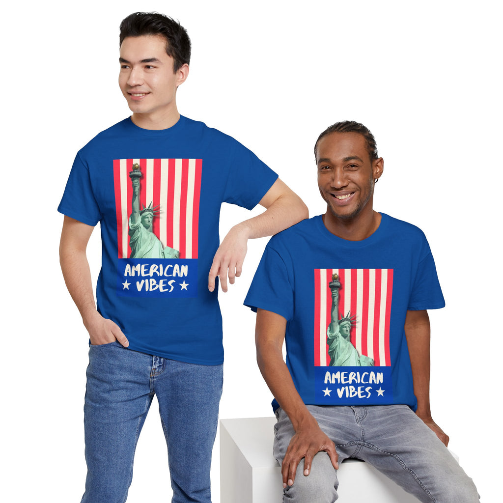 American Vibes Unisex Heavy Cotton Tee, Patriotic Shirt, Gift for Veterans, Independence Day Apparel, Summer Casual Wear