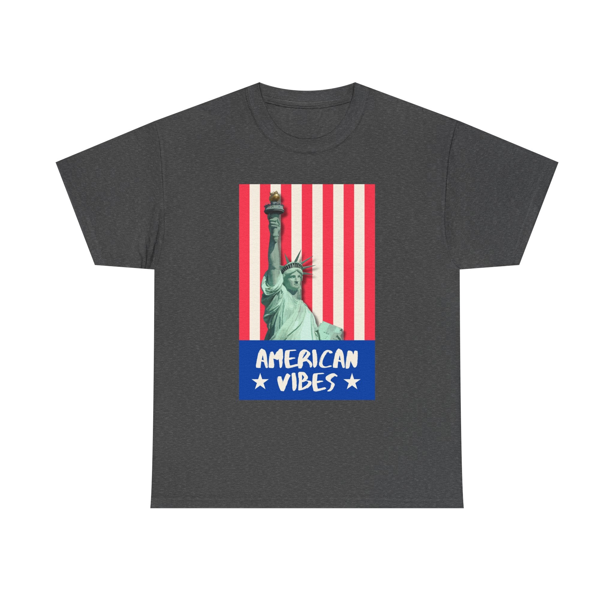 American Vibes Unisex Heavy Cotton Tee, Patriotic Shirt, Gift for Veterans, Independence Day Apparel, Summer Casual Wear