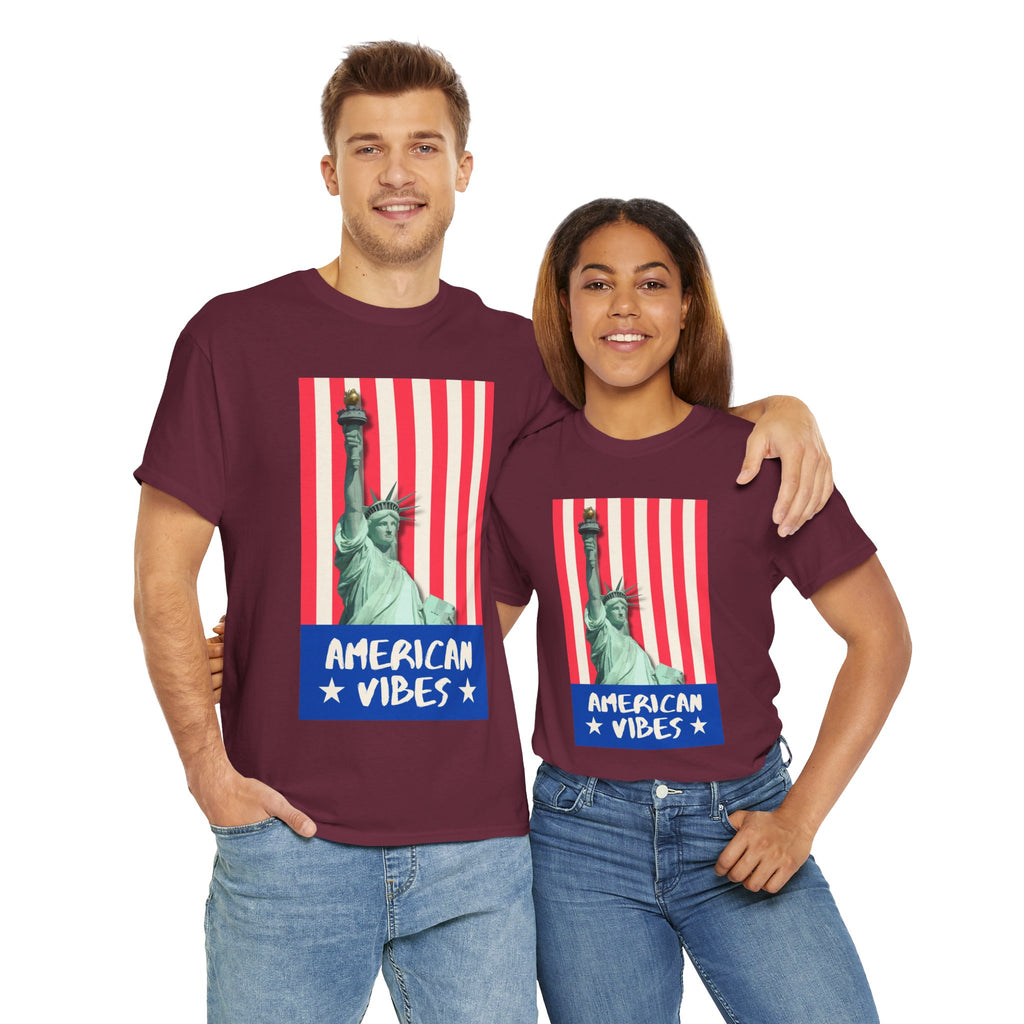American Vibes Unisex Heavy Cotton Tee, Patriotic Shirt, Gift for Veterans, Independence Day Apparel, Summer Casual Wear