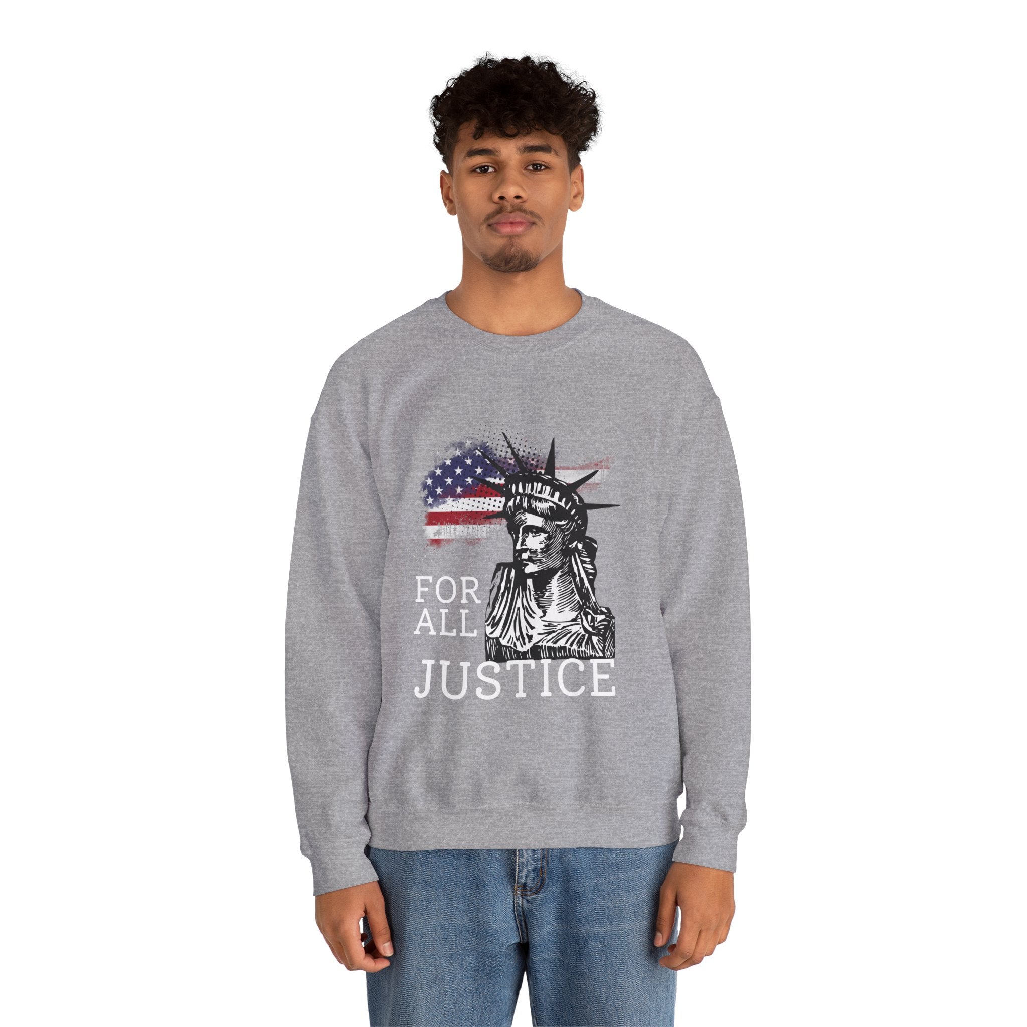 Justice Crewneck Sweatshirt - Unisex Heavy Blend, Patriotic Apparel, Comfortable Gift for Activists, USA Theme, Everyday Wear