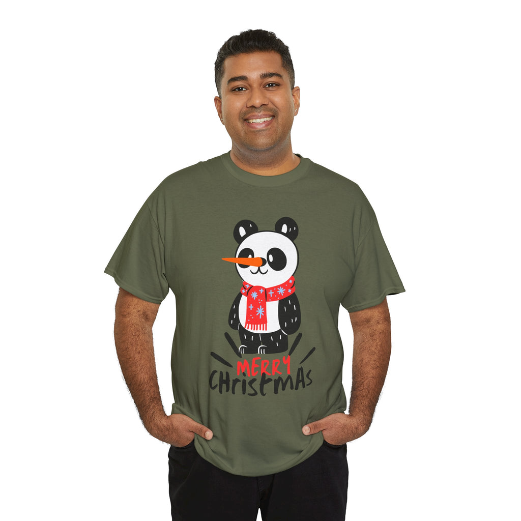 Cute Merry Christmas Panda Tee for Holiday Cheer, Unisex Cotton T-Shirt, Fun Gift for Him & Her, Christmas Apparel, Winter Gathering