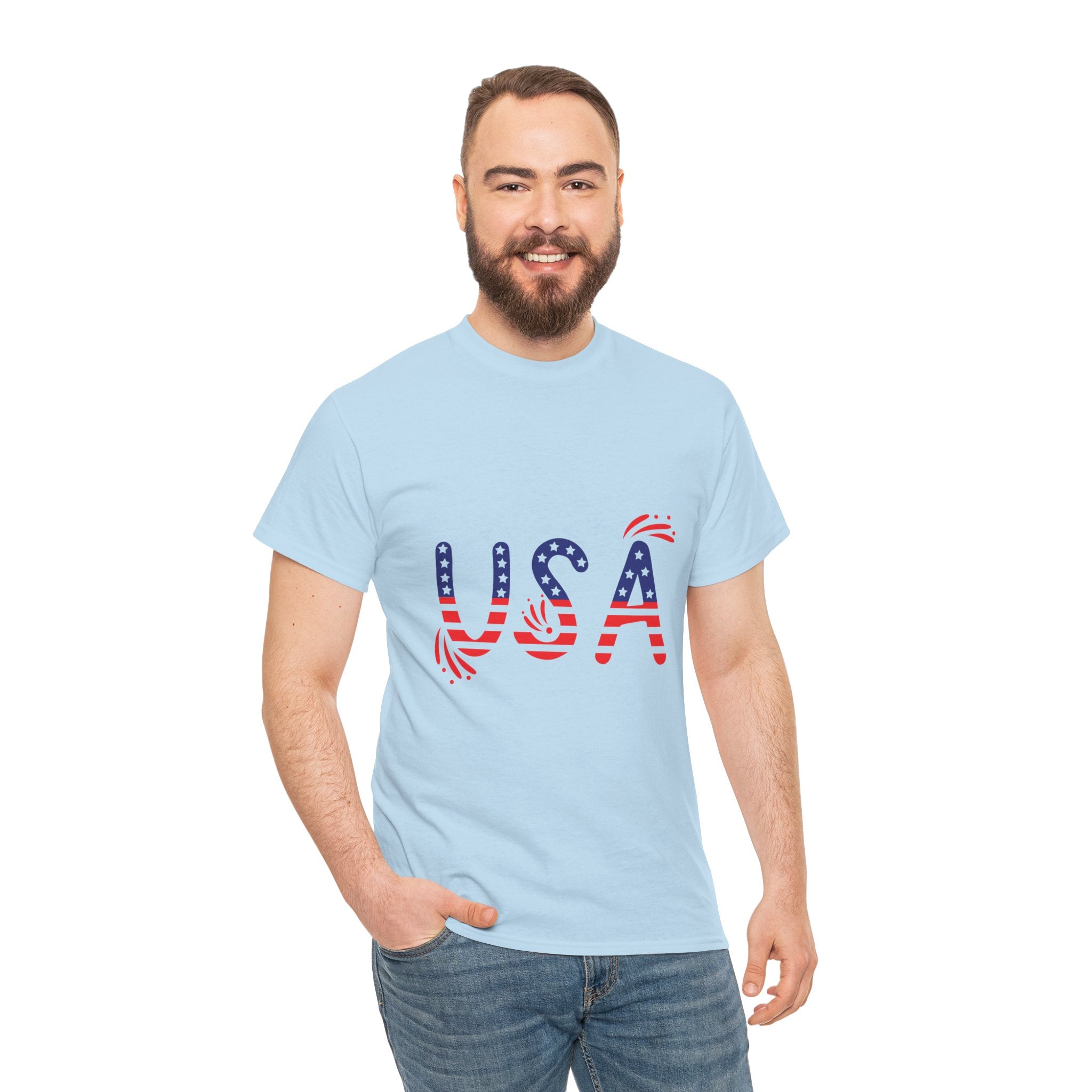 Patriotic USA Tee - Unisex Heavy Cotton T-Shirt for Independence Day, Barbecues, Festivals, Casual Wear, Gift