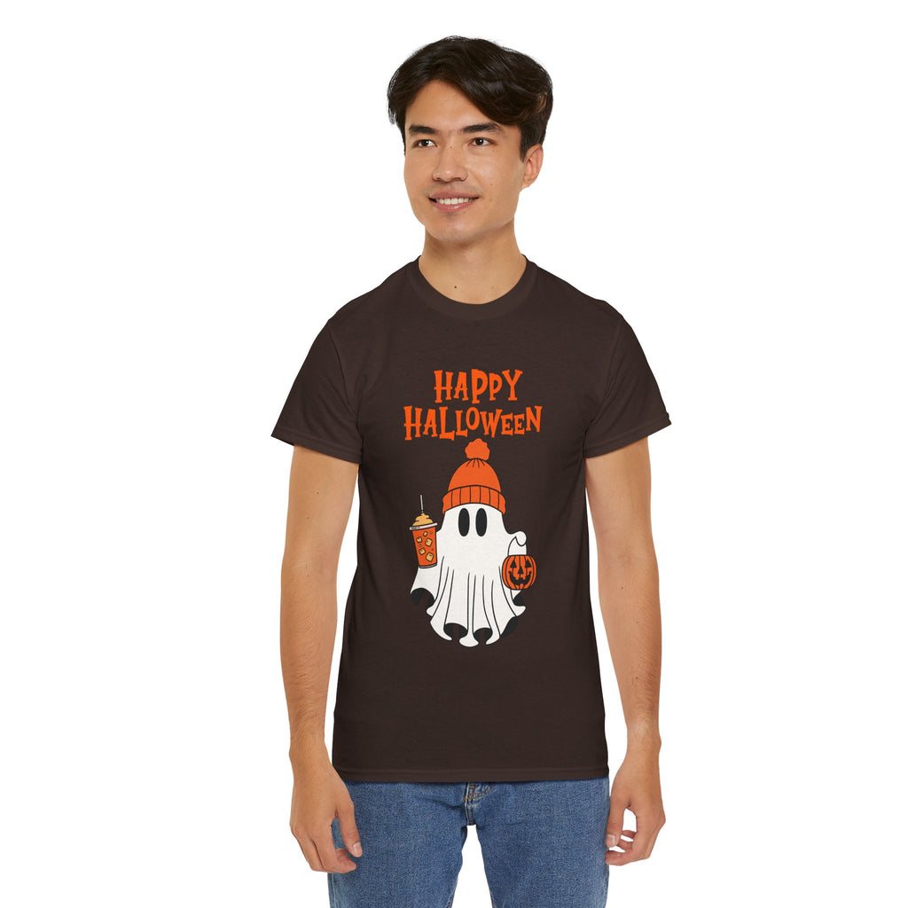 Happy Halloween Ghost Tee, Unisex Cotton T-Shirt, Halloween Apparel, Fall Fashion, Cute Halloween Gift, Ghost Tee
