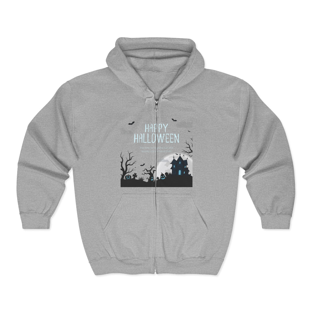Halloween Zip-Up Hoodie, Unisex Full Zip Sweatshirt, Spooky Fall Apparel, Halloween Costume Layer, Ghostly Gift, October Celebration Wear