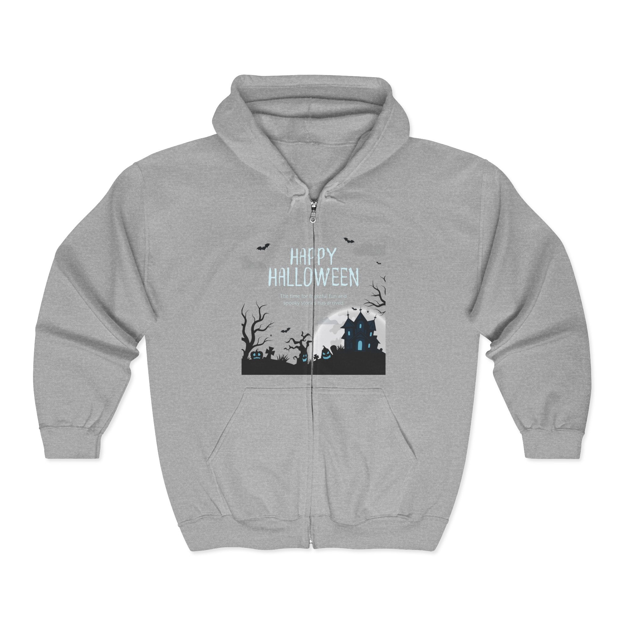 Halloween Zip-Up Hoodie, Unisex Full Zip Sweatshirt, Spooky Fall Apparel, Halloween Costume Layer, Ghostly Gift, October Celebration Wear