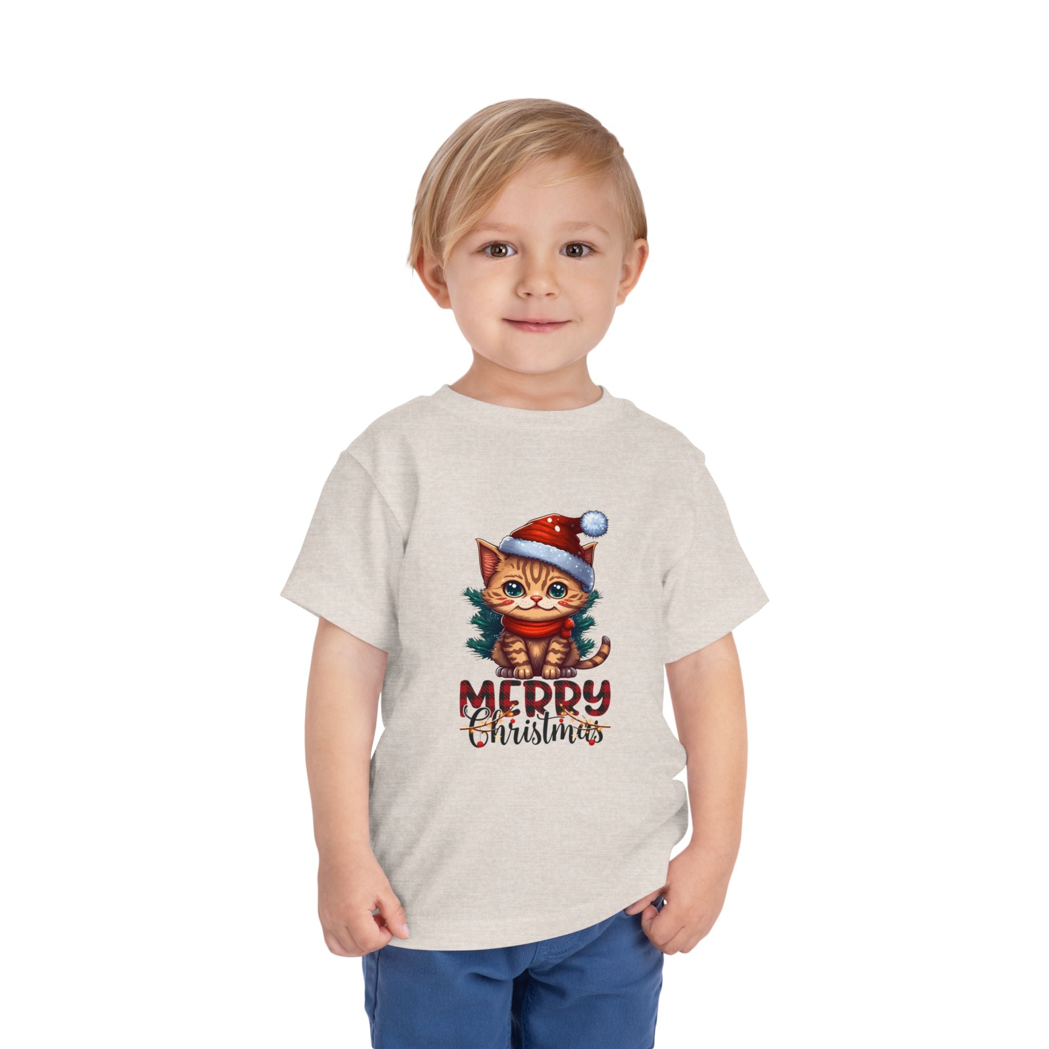 Cute Christmas Cat Tee for Toddlers, Holiday Shirt, Gift for Kids, Merry Christmas Tee, Fun Winter Wear, Festive Toddler Outfit