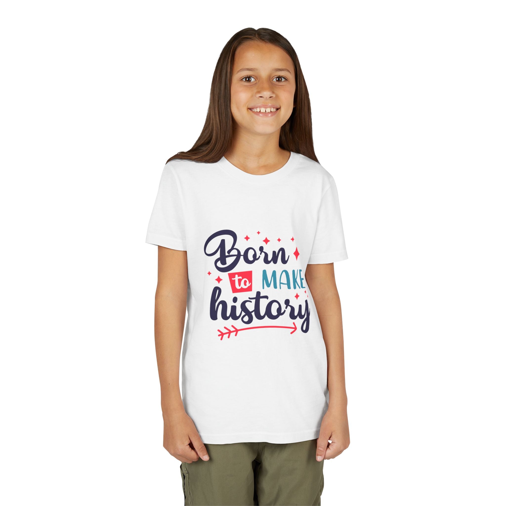 Inspired Youth Short Sleeve Tee: 'Born to Make History' Shirt, Kids Motivational Tee, Birthday Gift, Back to School, Fun Everyday Wear