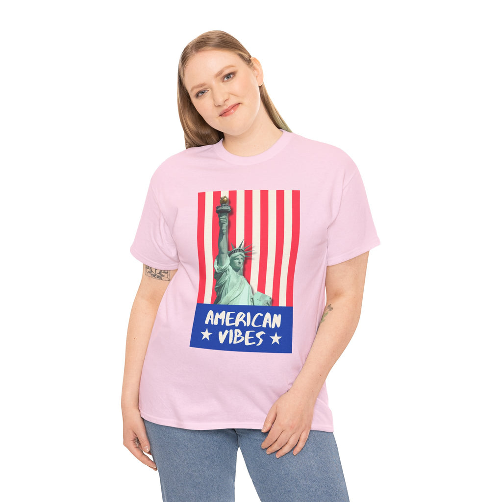American Vibes Unisex Heavy Cotton Tee, Patriotic Shirt, Gift for Veterans, Independence Day Apparel, Summer Casual Wear