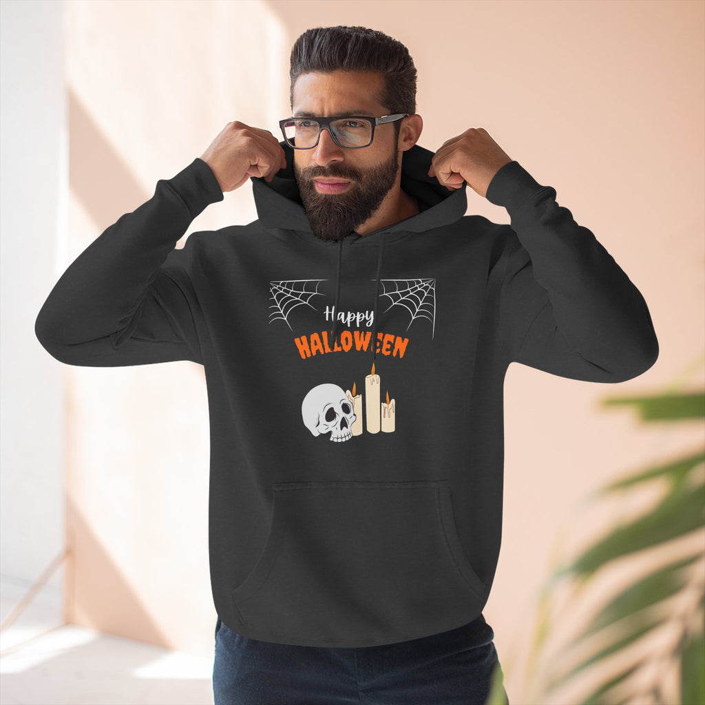 Halloween Three-Panel Fleece Hoodie | Cozy Fall Apparel, Spooky Season Gift, Casual Sweatshirt, Pumpkin Design, Halloween Costume