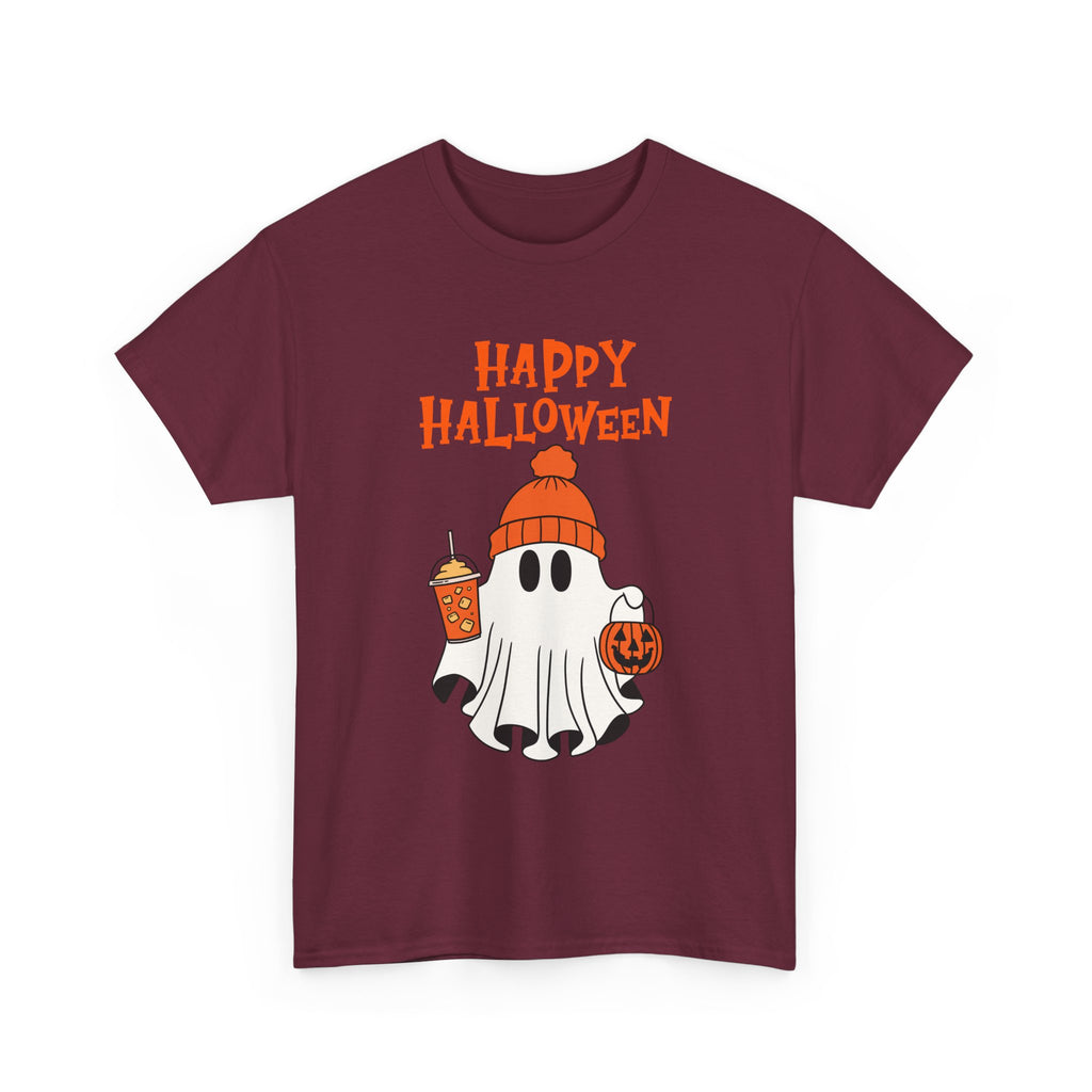 Happy Halloween Ghost Tee, Unisex Cotton T-Shirt, Halloween Apparel, Fall Fashion, Cute Halloween Gift, Ghost Tee