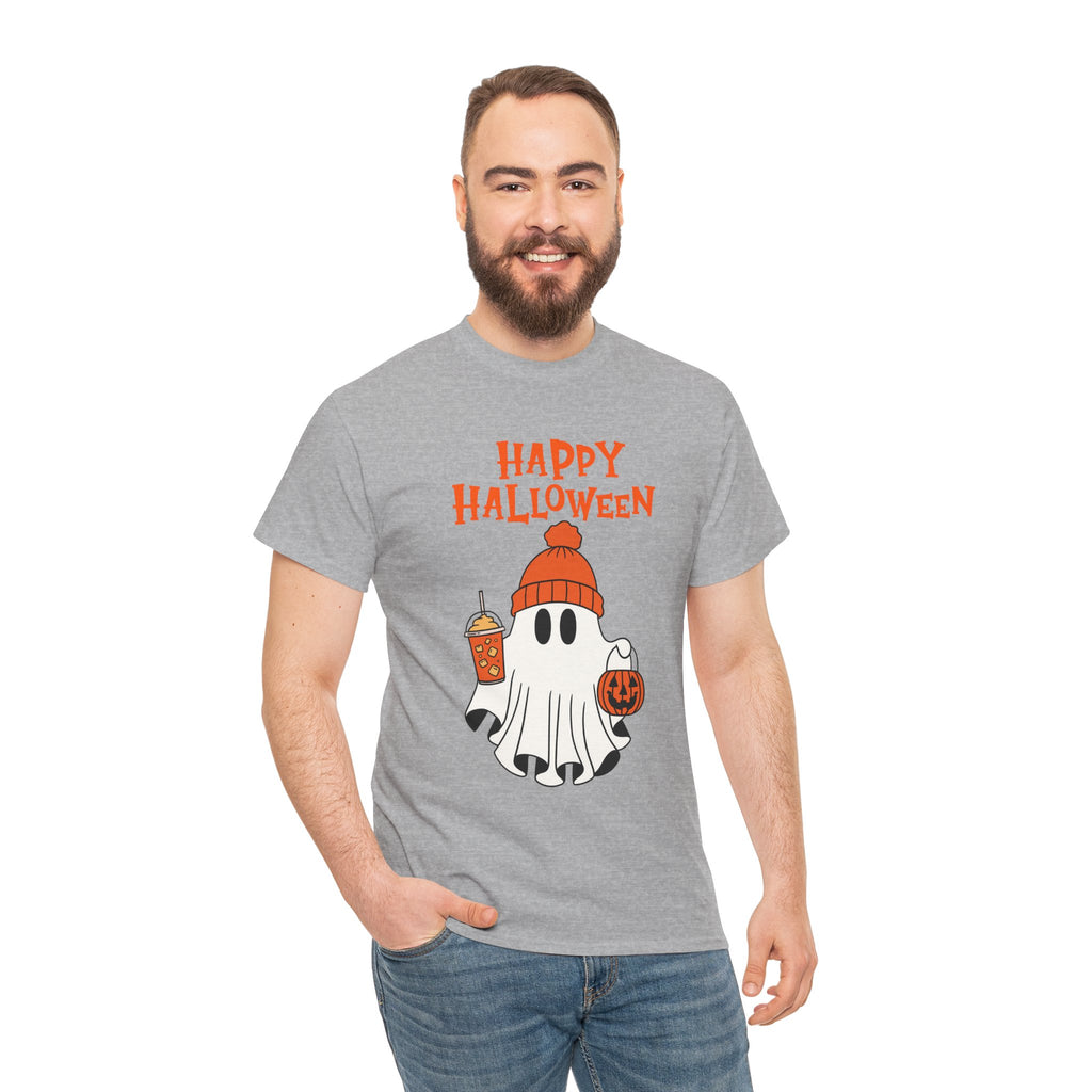 Happy Halloween Ghost Tee, Unisex Cotton T-Shirt, Halloween Apparel, Fall Fashion, Cute Halloween Gift, Ghost Tee