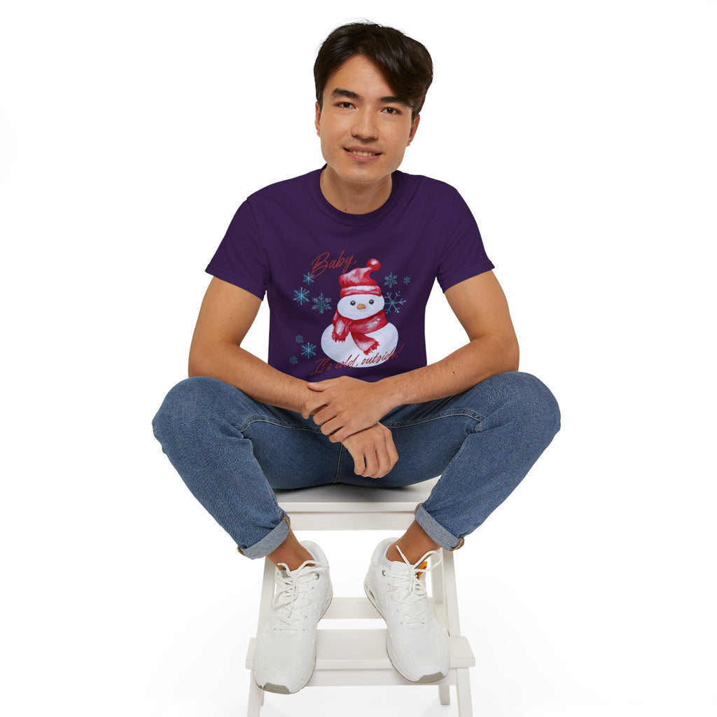 Winter Wonderland Snowman Tee, Unisex Cotton T-Shirt for Holiday Cheer, Christmas Party, Gift, Cozy Winter Apparel