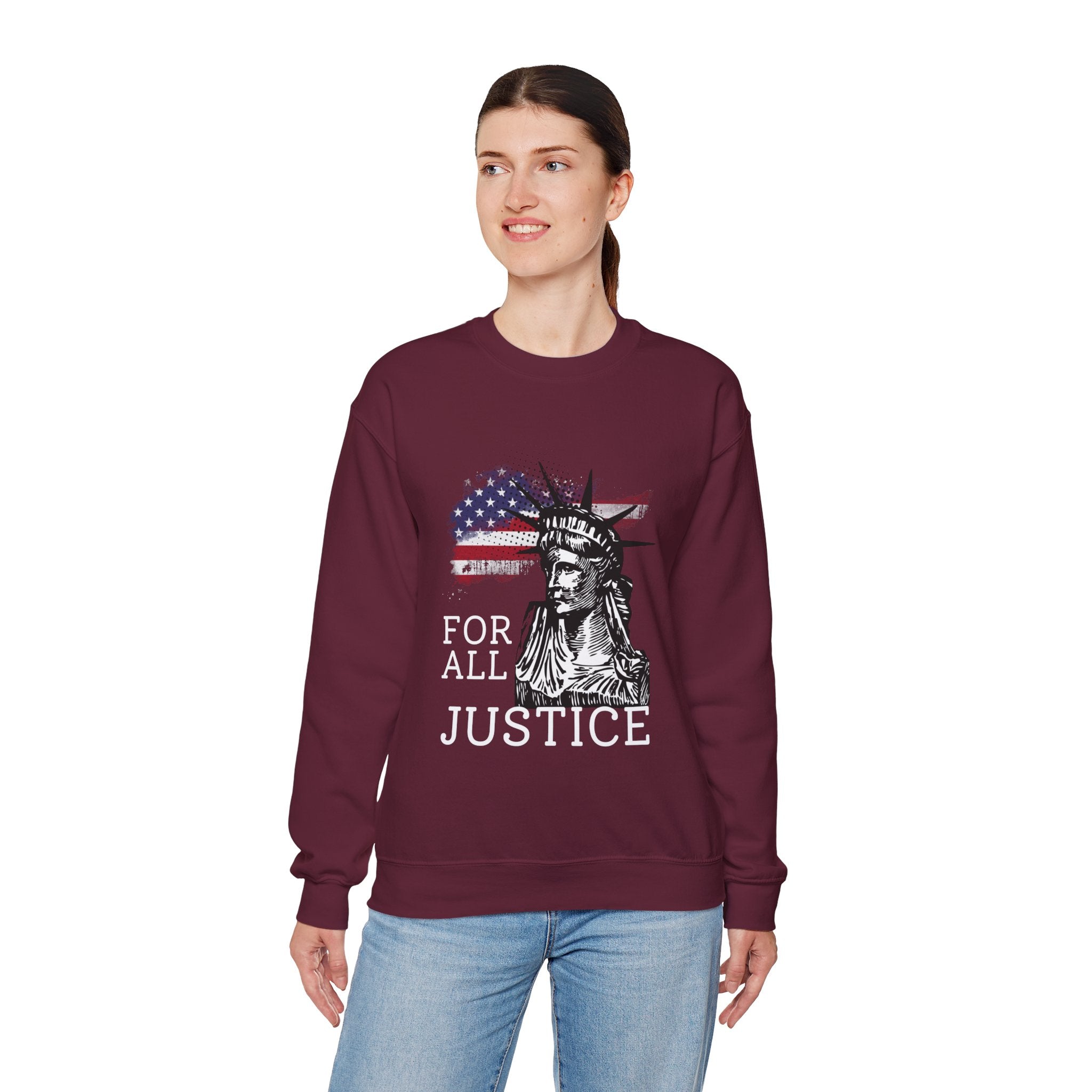 Justice Crewneck Sweatshirt - Unisex Heavy Blend, Patriotic Apparel, Comfortable Gift for Activists, USA Theme, Everyday Wear