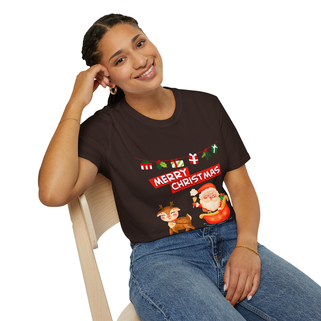 Christmas Cheer T-Shirt, Merry Christmas Tee, Festive Holiday Shirt, Unisex Christmas Apparel, Santa and Reindeer Design