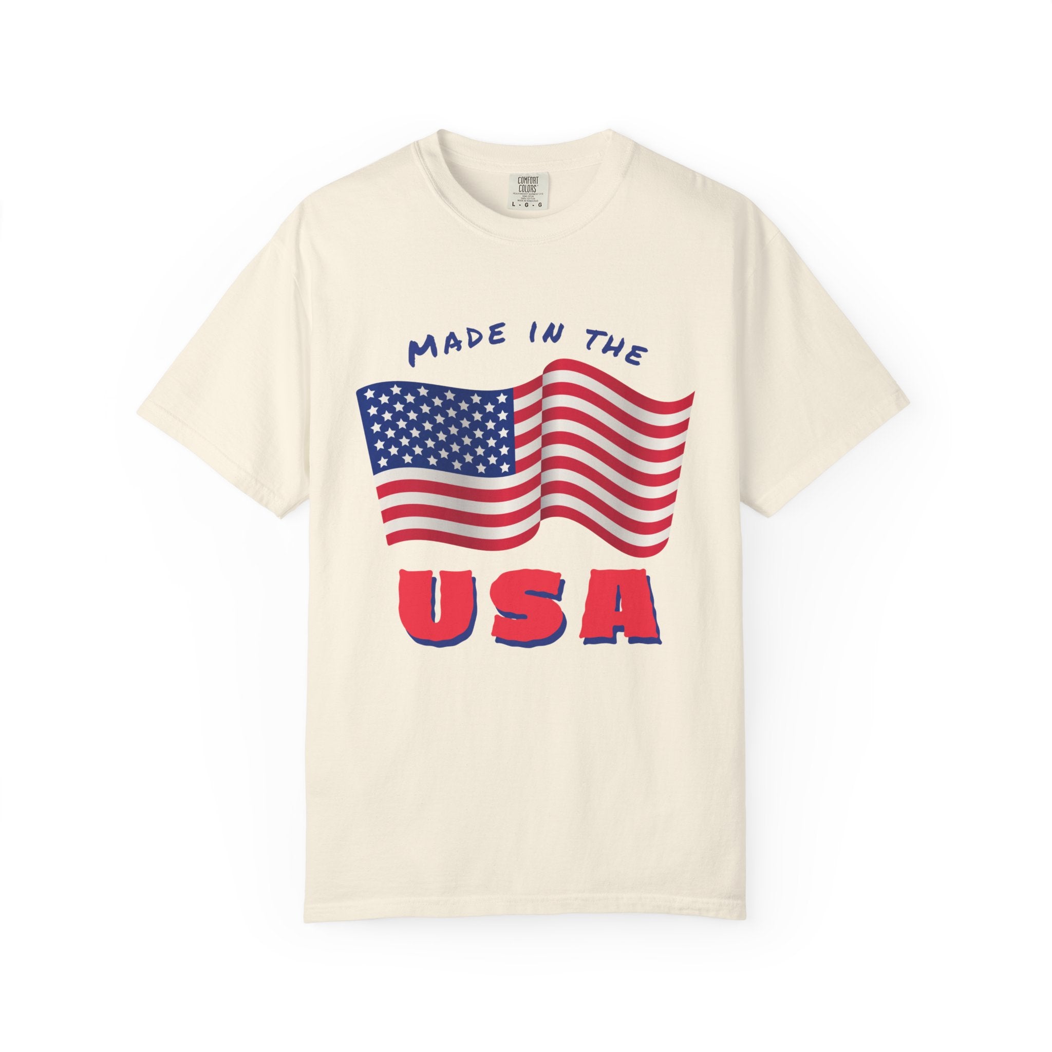 Patriotic T-Shirt for Celebrations, Made in the USA Tee, Unisex Garment-Dyed Shirt, July 4th Apparel, Red White Blue Tee