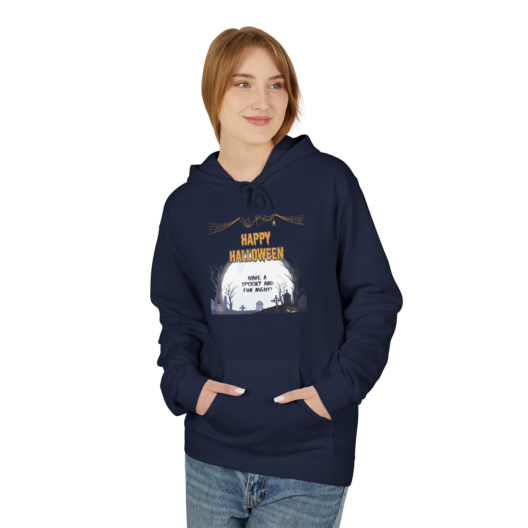 Spooky Halloween Fleece Hoodie, Unisex Softstyle Hoodie, Cozy Fall Apparel, Trick or Treat Sweater, Perfect for Halloween Parties