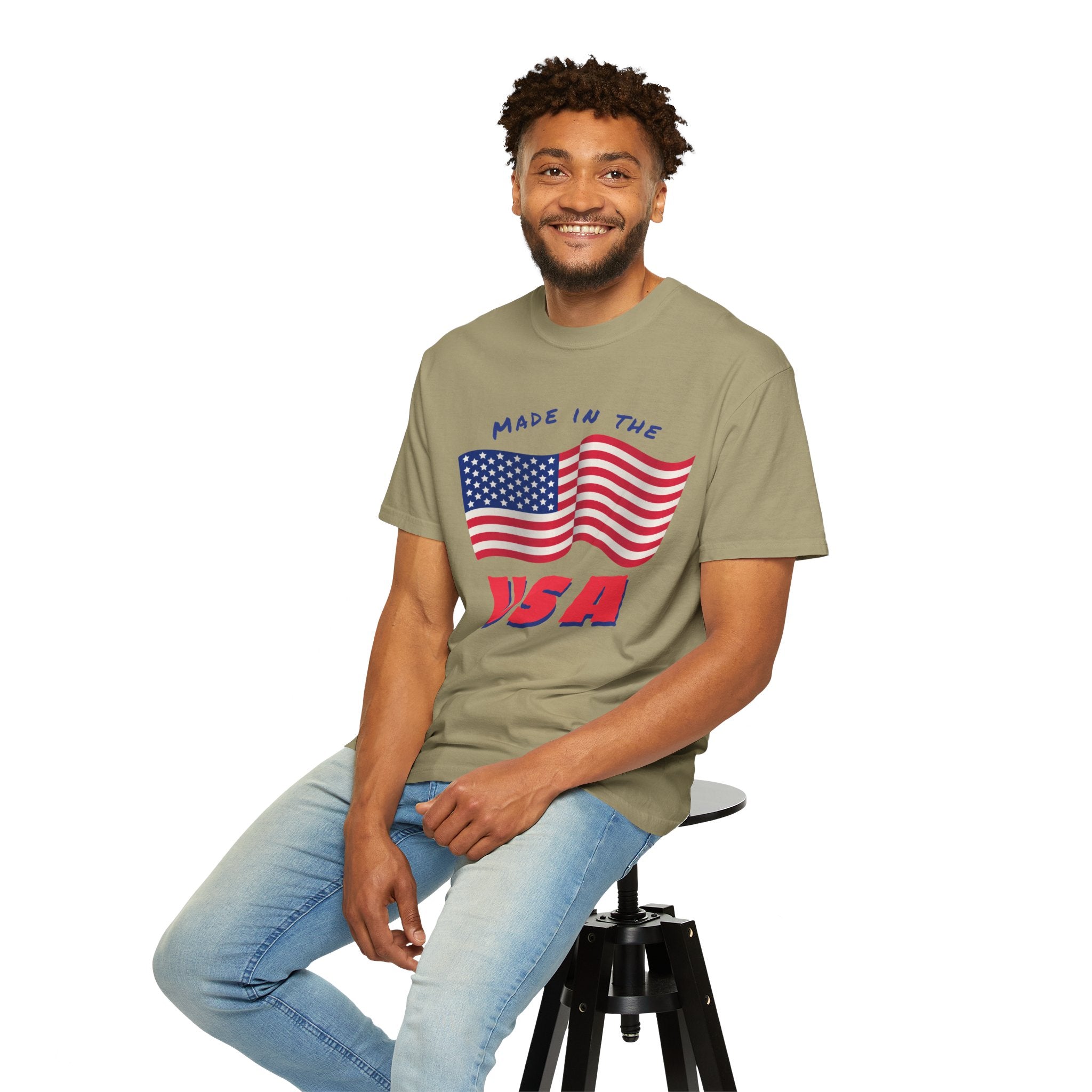 Patriotic T-Shirt for Celebrations, Made in the USA Tee, Unisex Garment-Dyed Shirt, July 4th Apparel, Red White Blue Tee
