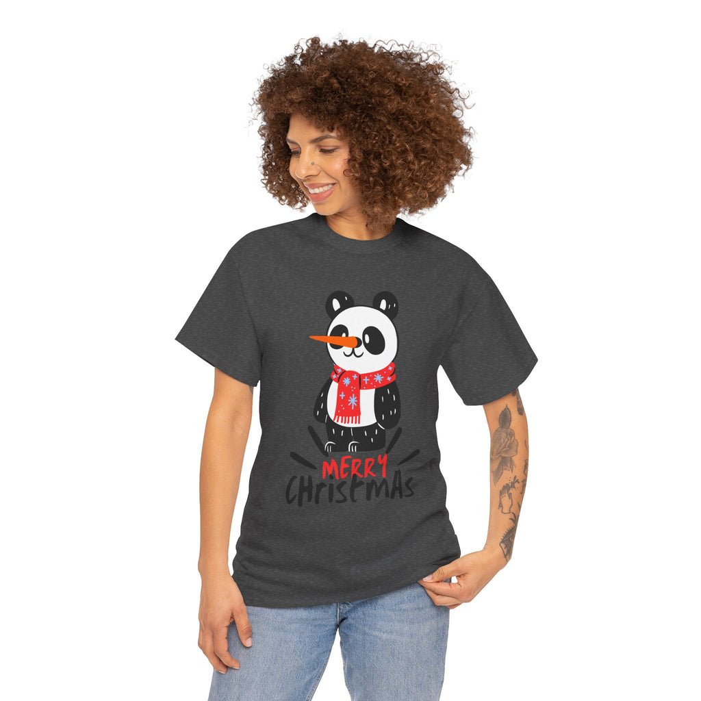 Cute Merry Christmas Panda Tee for Holiday Cheer, Unisex Cotton T-Shirt, Fun Gift for Him & Her, Christmas Apparel, Winter Gathering
