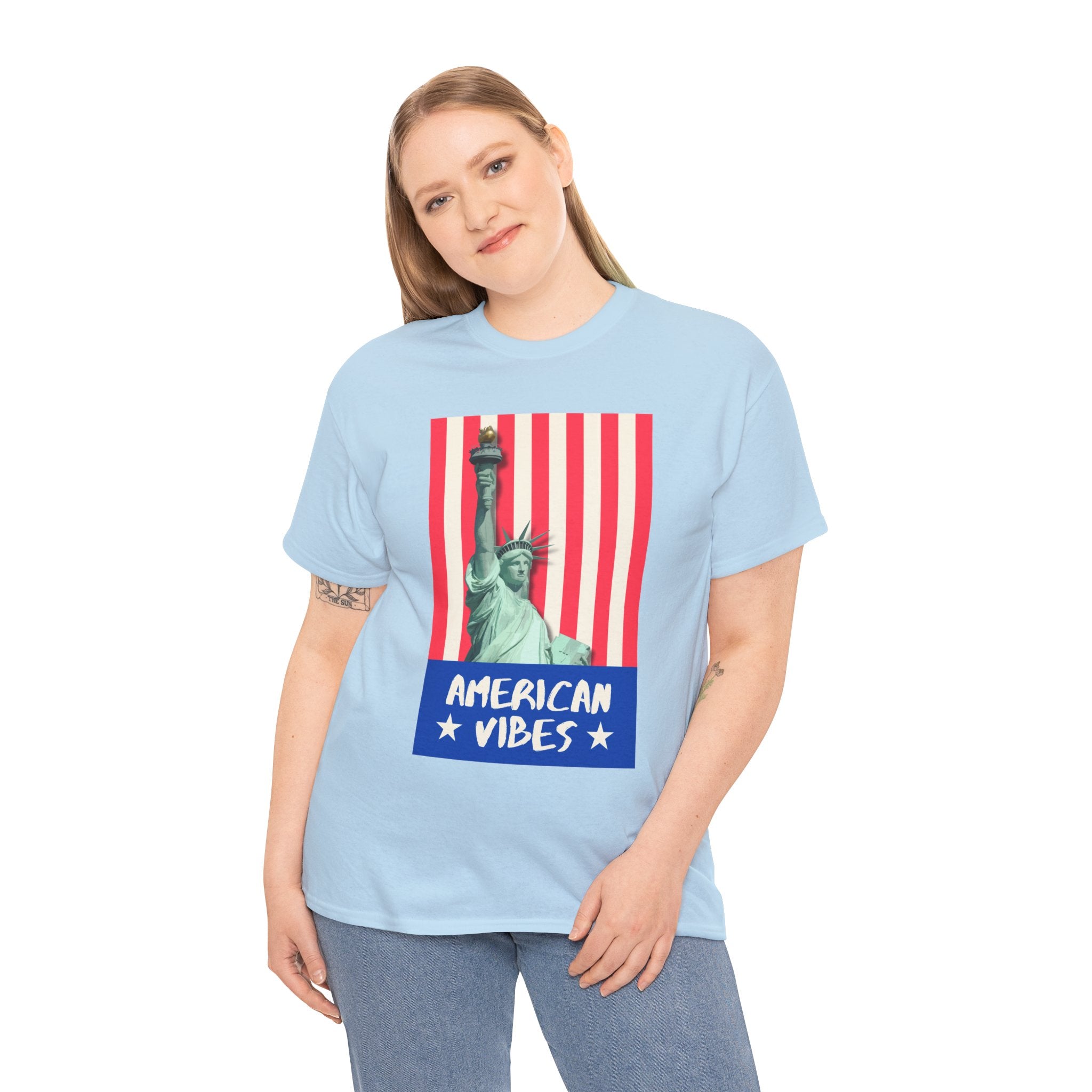 American Vibes Unisex Heavy Cotton Tee, Patriotic Shirt, Gift for Veterans, Independence Day Apparel, Summer Casual Wear