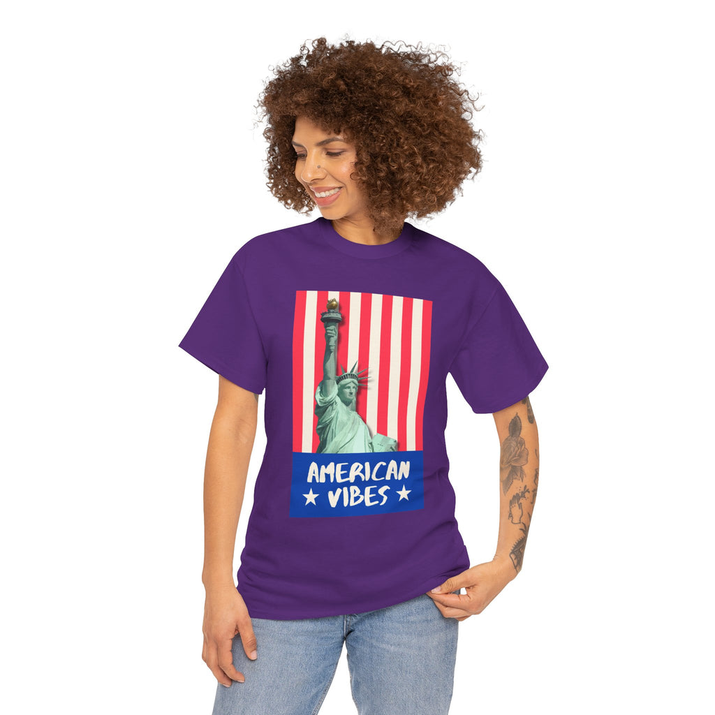 American Vibes Unisex Heavy Cotton Tee, Patriotic Shirt, Gift for Veterans, Independence Day Apparel, Summer Casual Wear