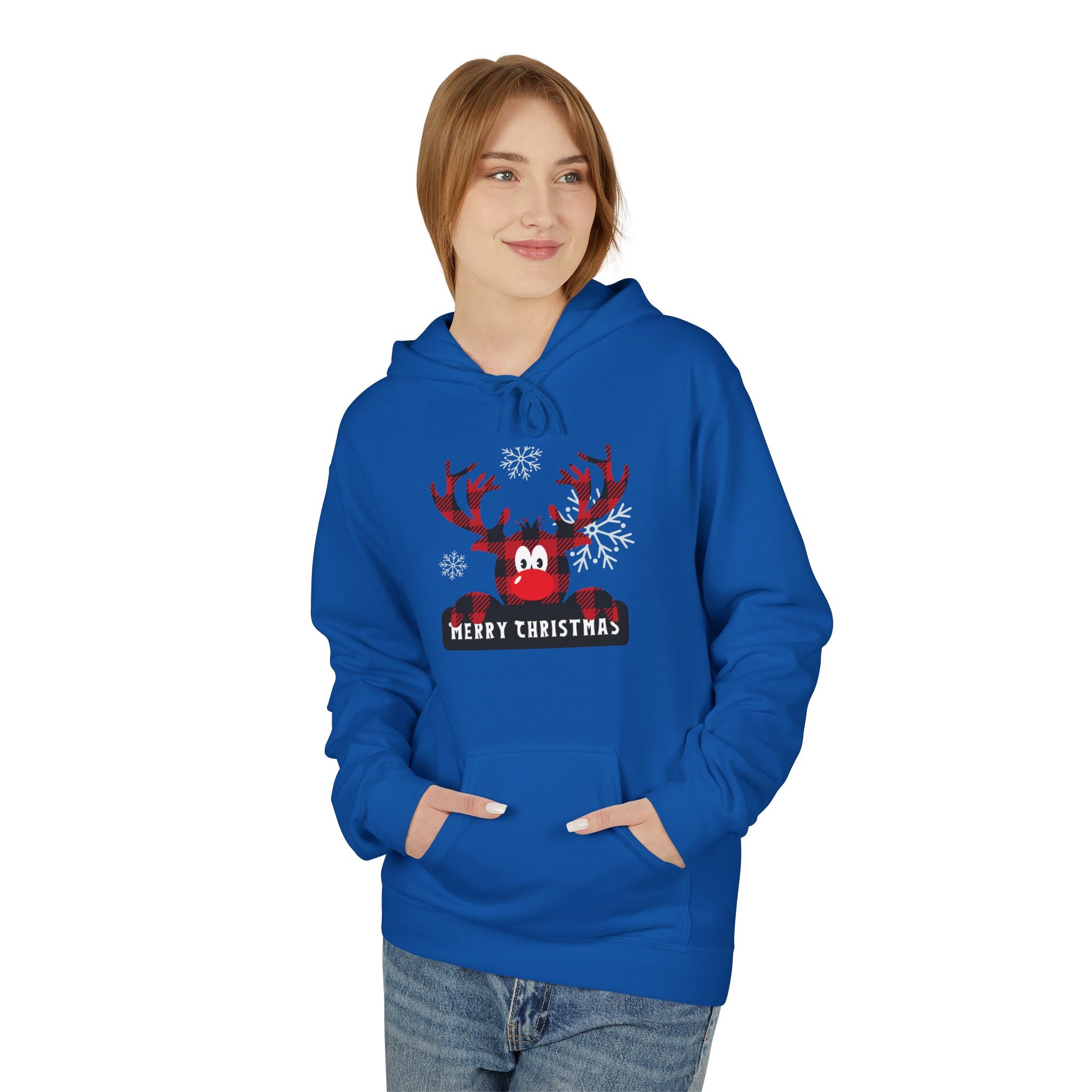 Christmas Reindeer Fleece Hoodie - Unisex, Cozy Winter Wear, Holiday Gift, Festive Apparel, Merry Christmas Hoodie