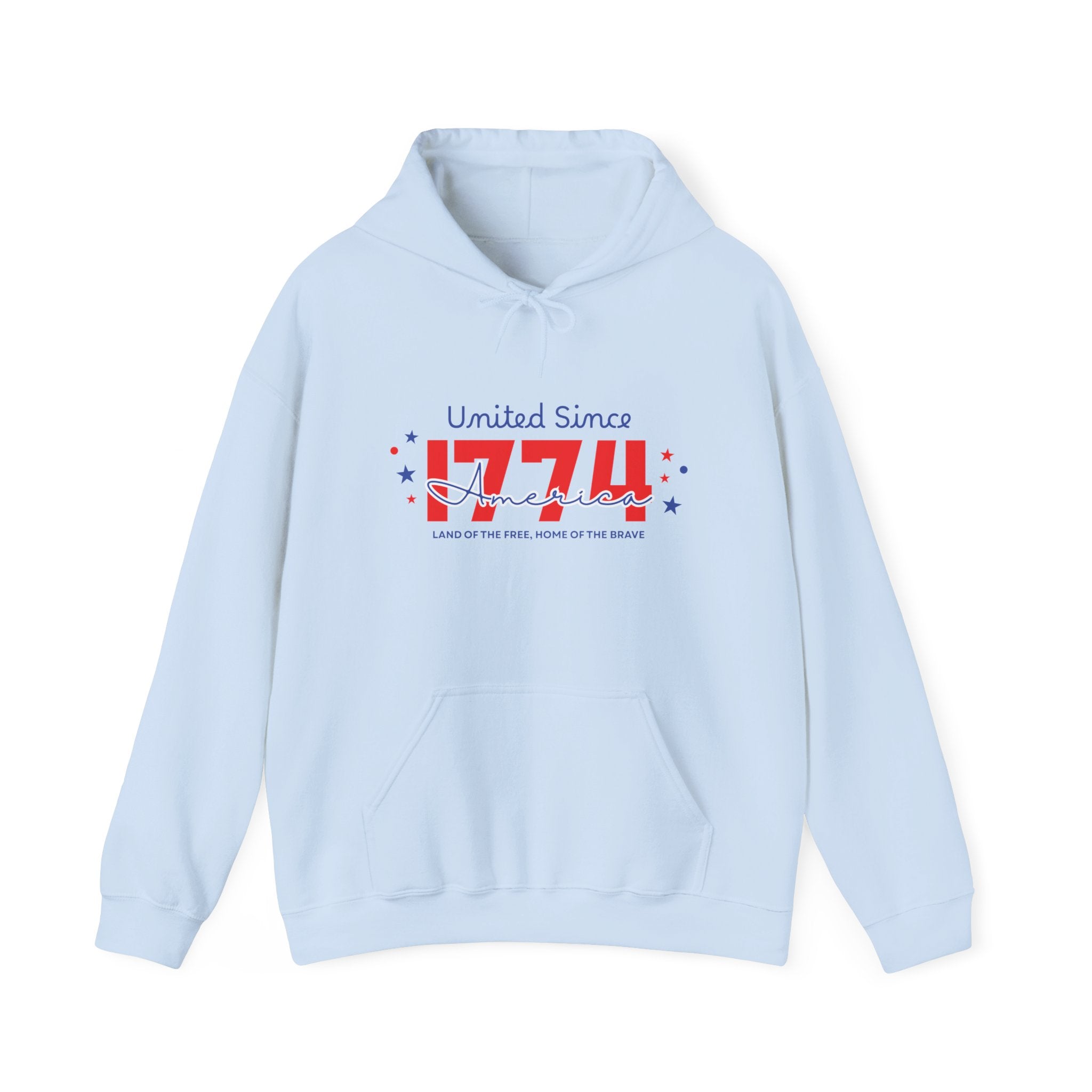 Patriotic Hooded Sweatshirt - United Since 1774, Unisex Pullover, 4th of July Gift, Cozy Fall Apparel, Red White Blue Hoodie