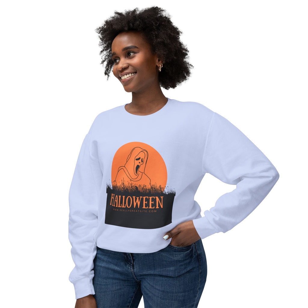 Halloween Ghost Unisex Lightweight Crewneck Sweatshirt, Fall Fashion, Cozy Gift, Halloween Party, Spooky Season Apparel
