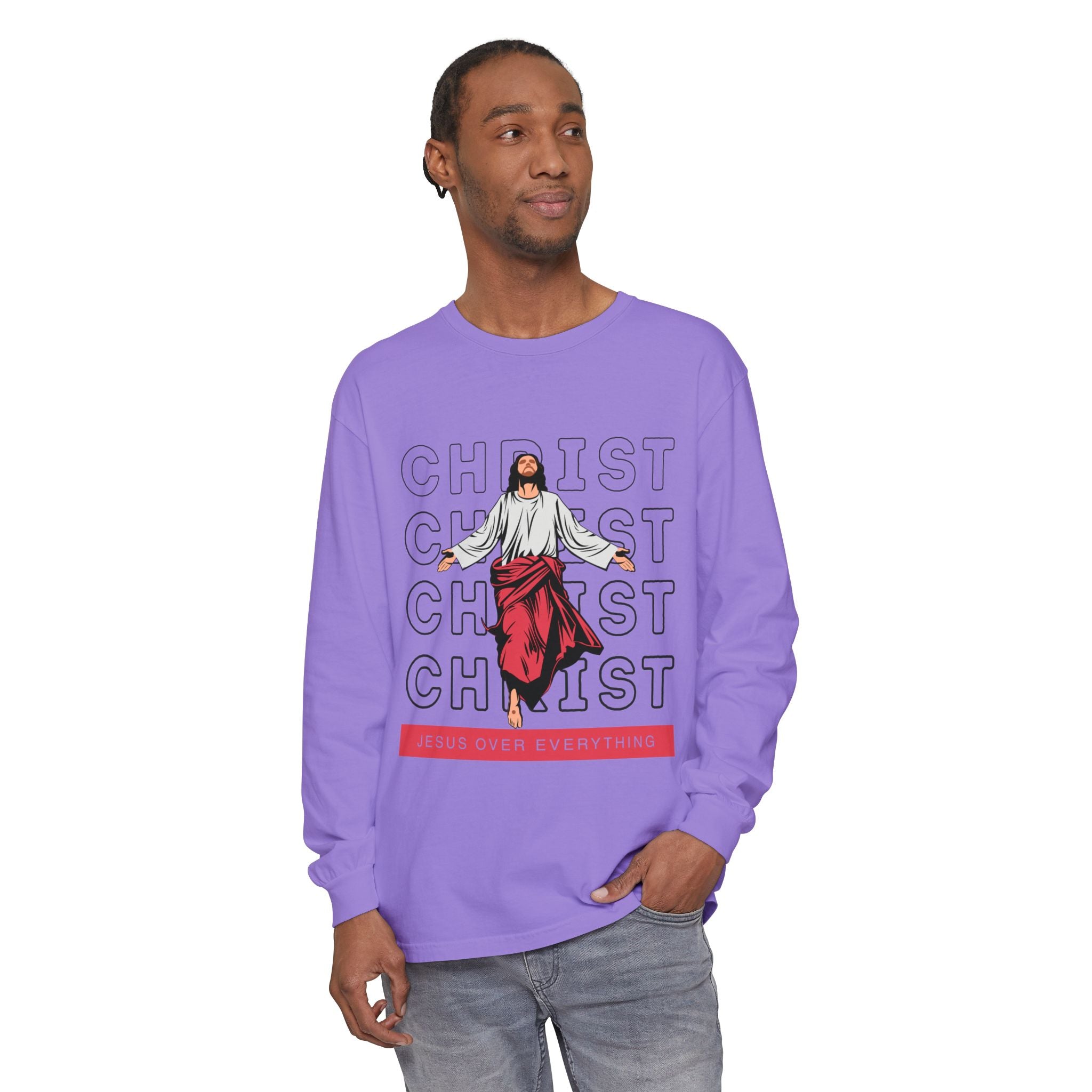 Unisex Long Sleeve T-Shirt - Jesus Over Everything, Christian Apparel, Faith-Based Gift, Spiritual Wear, Gospel Fashion
