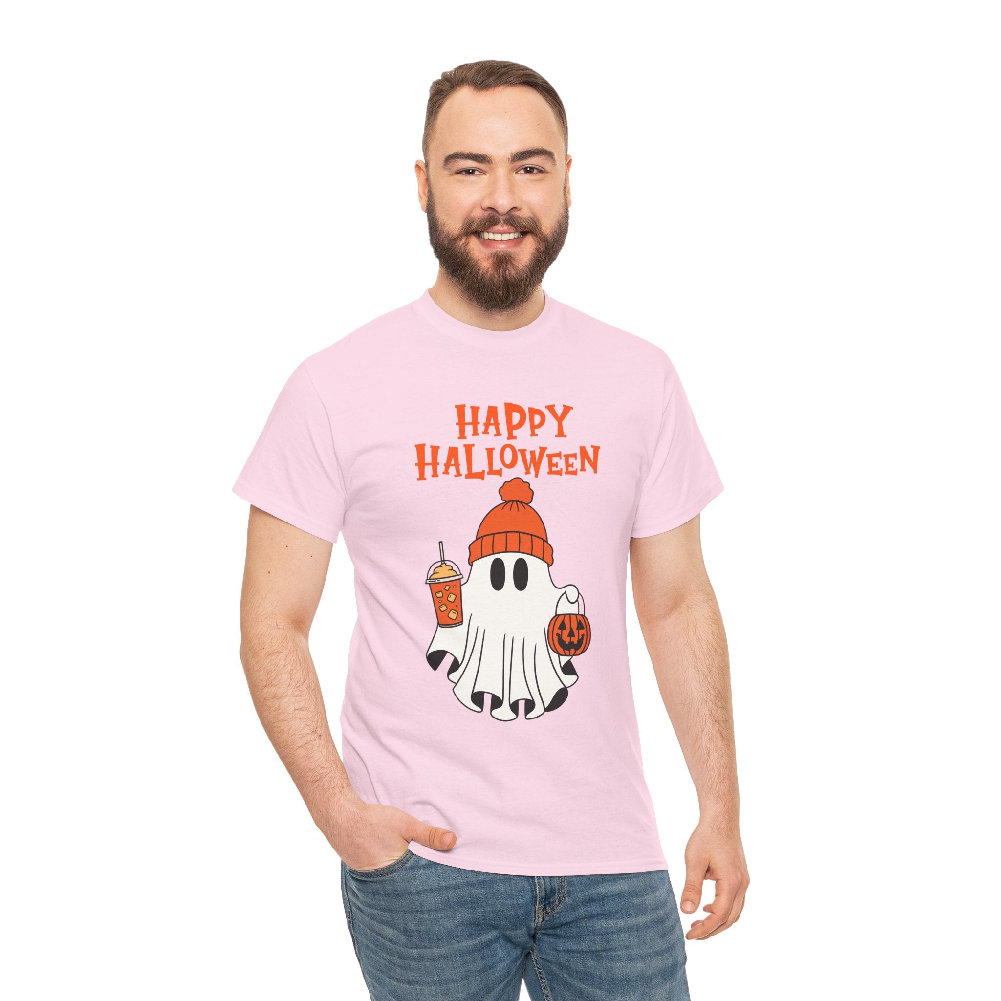Happy Halloween Ghost Tee, Unisex Cotton T-Shirt, Halloween Apparel, Fall Fashion, Cute Halloween Gift, Ghost Tee