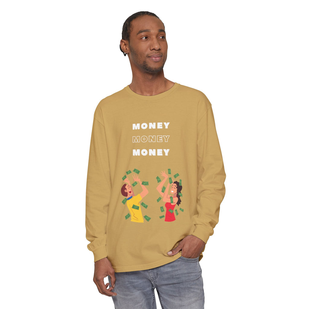 Money-Themed Long Sleeve T-Shirt, Funny Graphic Top, Gift for Finance Lovers, Casual Wear, Party Outfit, Unique Apparel