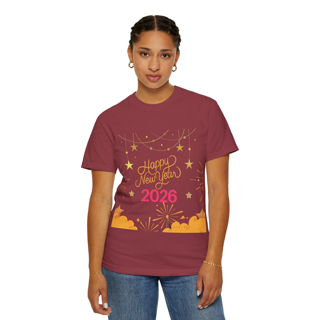New Year Celebration T-Shirt | Unisex Garment-Dyed Tee with Happy New Year 2026 Design, Festive Apparel, Holiday Gift, Party Wear