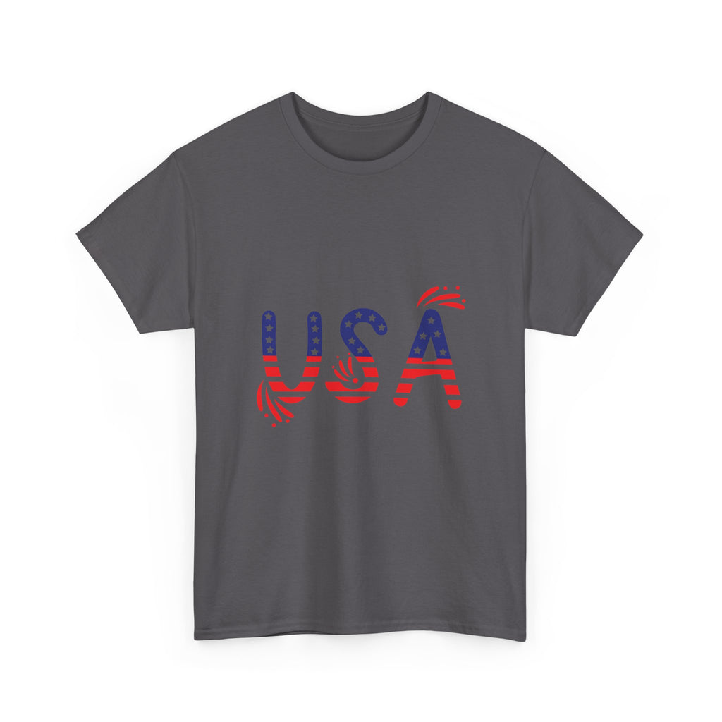 Patriotic USA Tee - Unisex Heavy Cotton T-Shirt for Independence Day, Barbecues, Festivals, Casual Wear, Gift