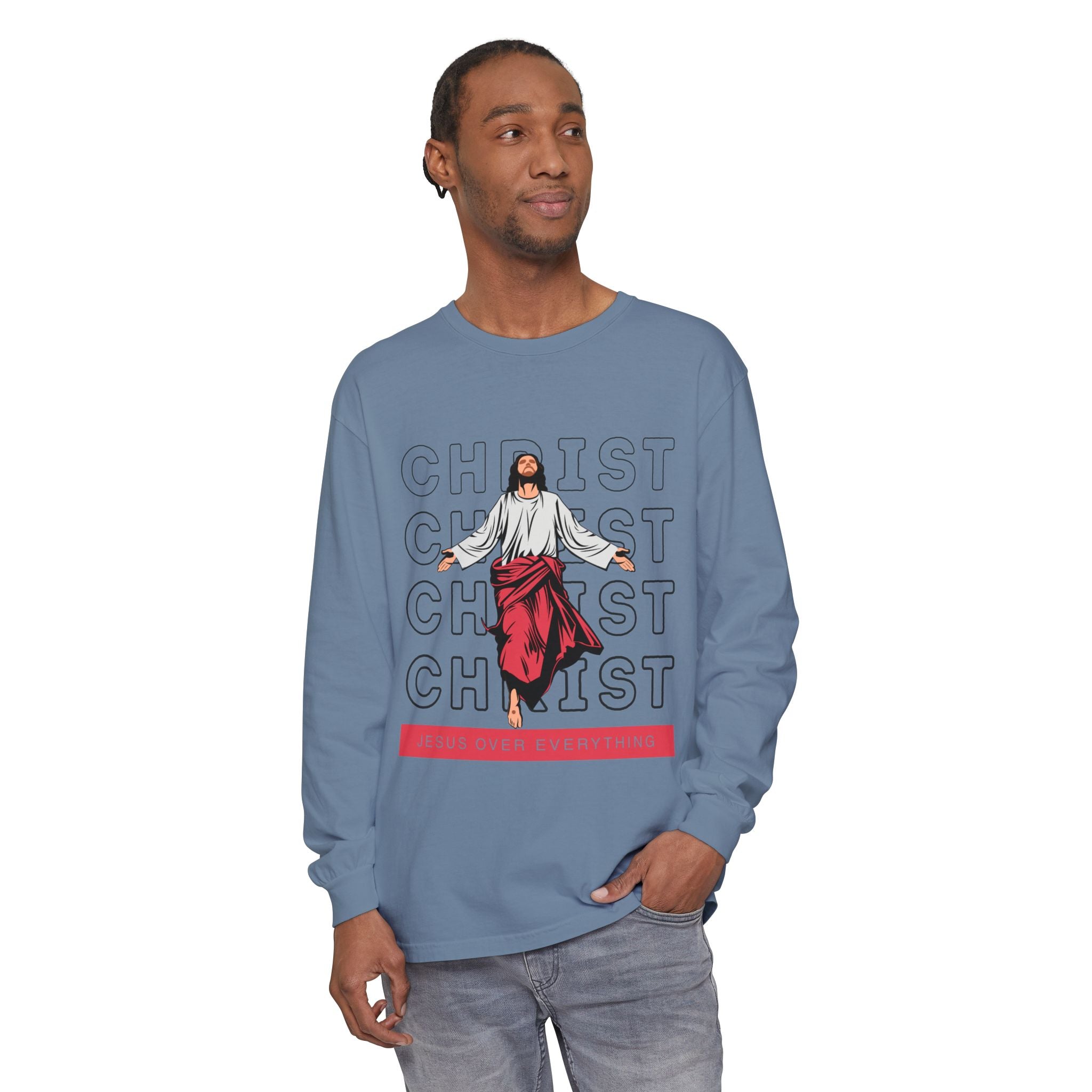 Unisex Long Sleeve T-Shirt - Jesus Over Everything, Christian Apparel, Faith-Based Gift, Spiritual Wear, Gospel Fashion