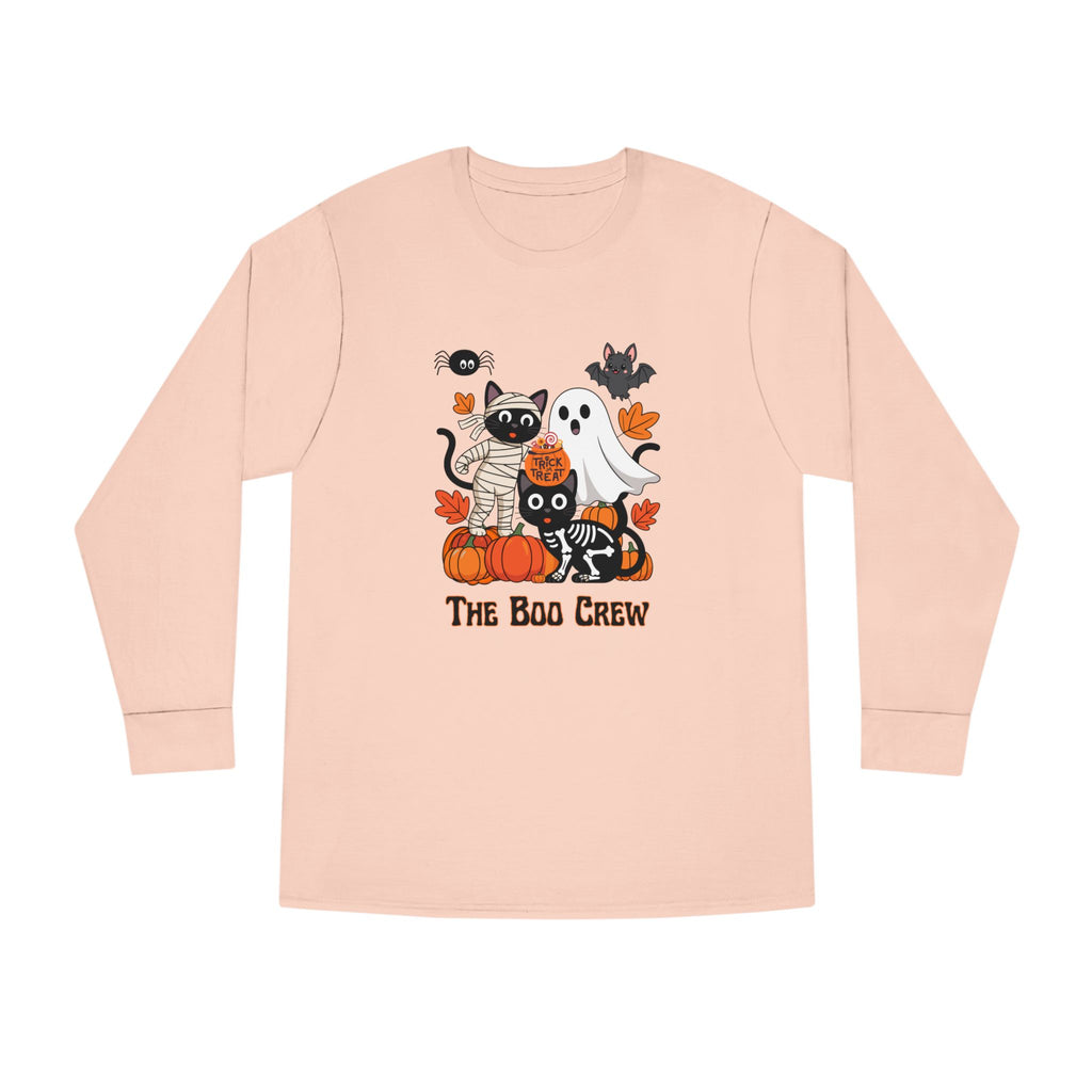 Halloween Long Sleeve Tee, Boo Crew Shirt, Cat Ghost Top, Fall Apparel, Spooky Season Clothing, Kids Halloween Outfit