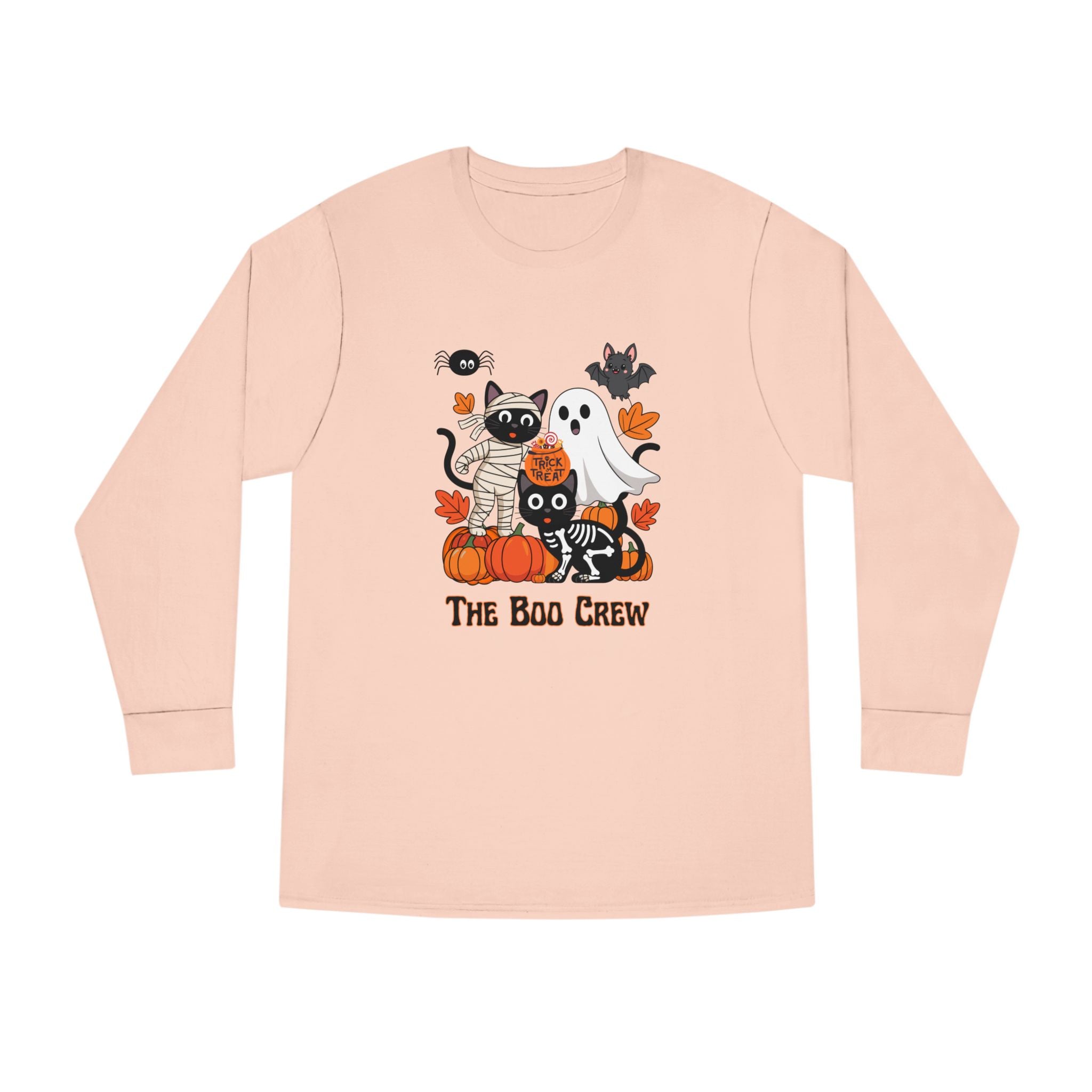 Halloween Long Sleeve Tee, Boo Crew Shirt, Cat Ghost Top, Fall Apparel, Spooky Season Clothing, Kids Halloween Outfit