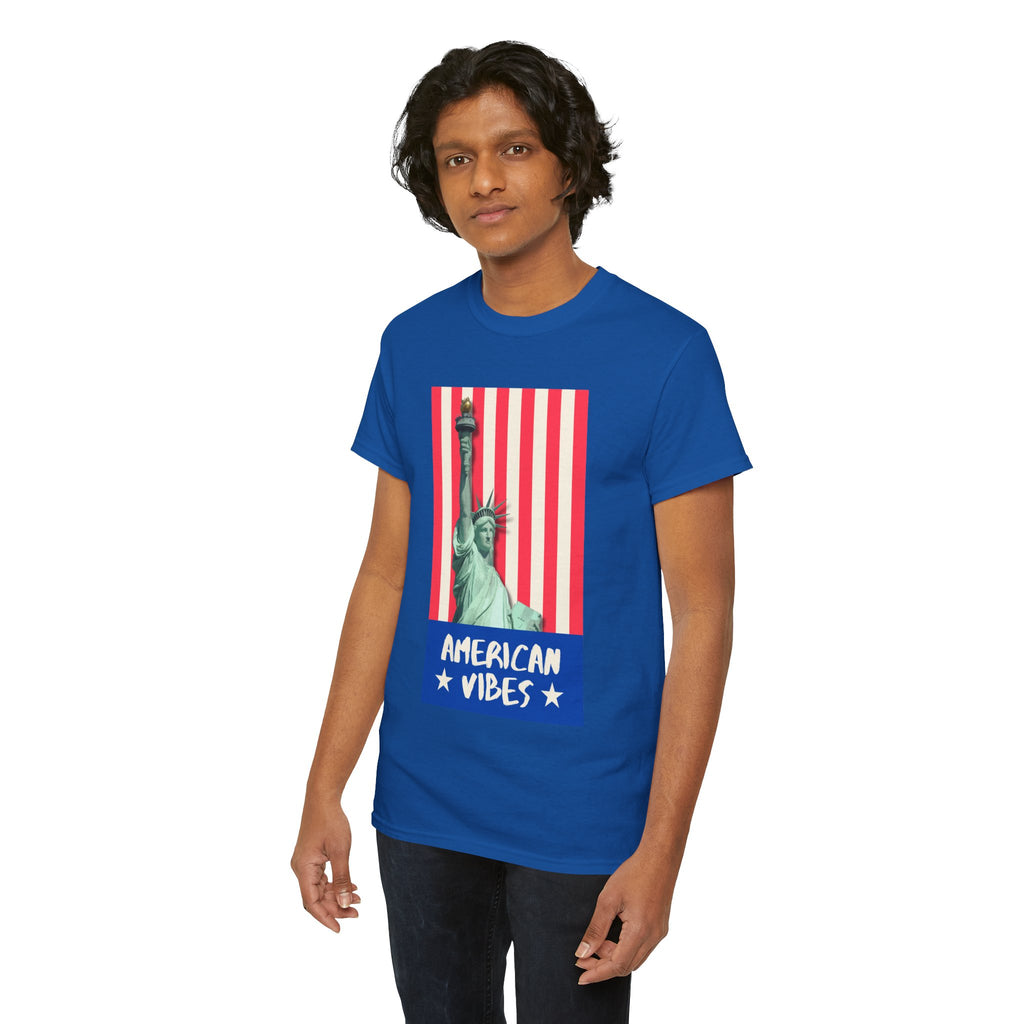 American Vibes Unisex Heavy Cotton Tee, Patriotic Shirt, Gift for Veterans, Independence Day Apparel, Summer Casual Wear