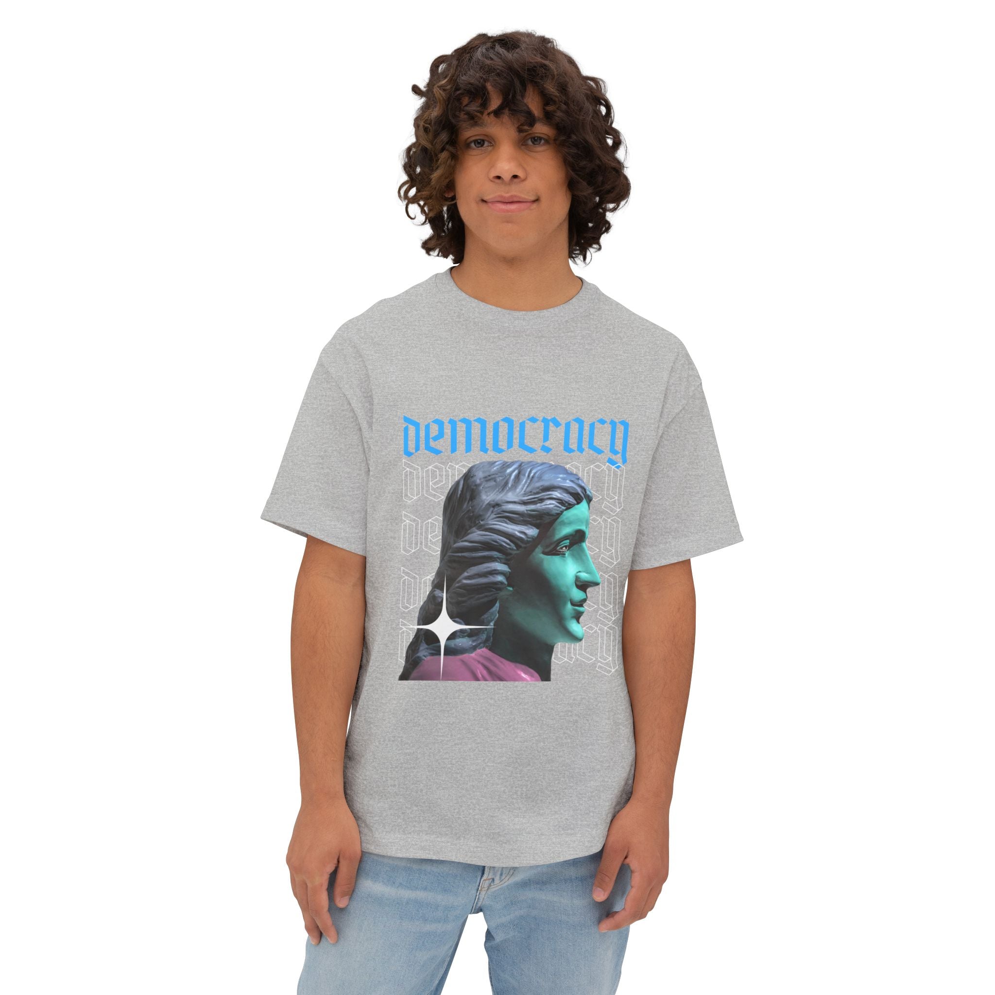 Democracy Graphic Oversized Tee, Unisex Boxy T-Shirt, Statement Fashion Top, Casual Wear, Gift for Activists, Cool Streetwear