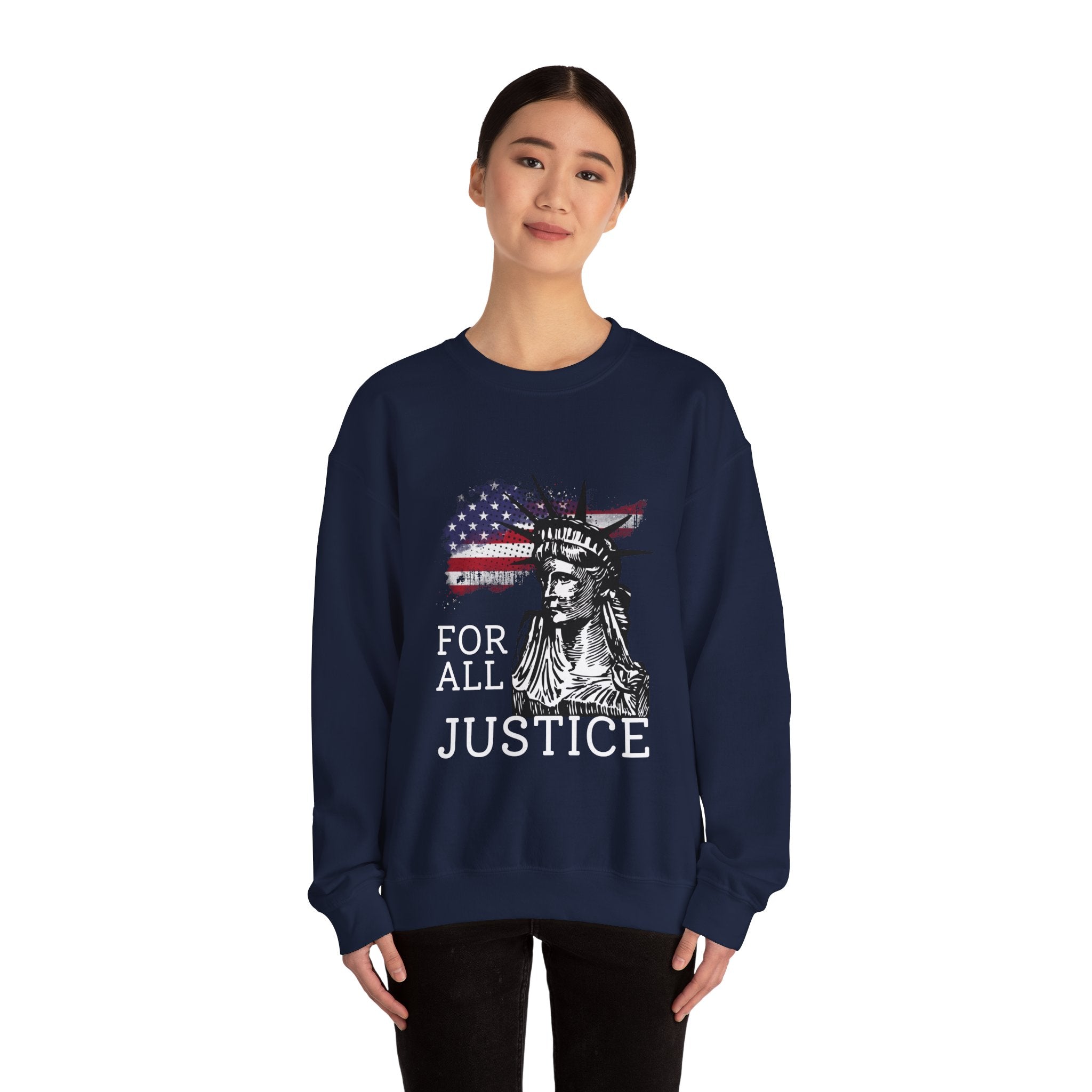 Justice Crewneck Sweatshirt - Unisex Heavy Blend, Patriotic Apparel, Comfortable Gift for Activists, USA Theme, Everyday Wear